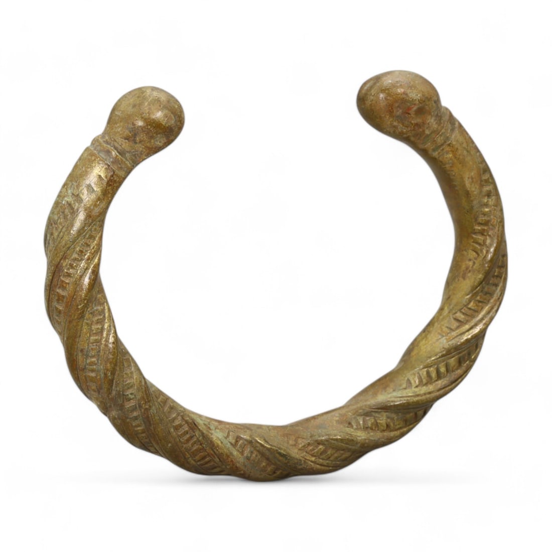 VIKING ERA: Twisted Bronze Bracelet, 9th-11th Century CE (9 cm, 147g) (1 of 3)