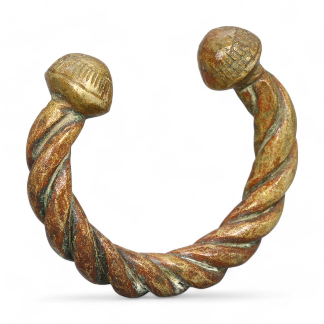 VIKING ERA: Twisted Bronze Bracelet with Decorated Terminals, 9th-11th Century CE (7 cm, 105g) (1 of 3)