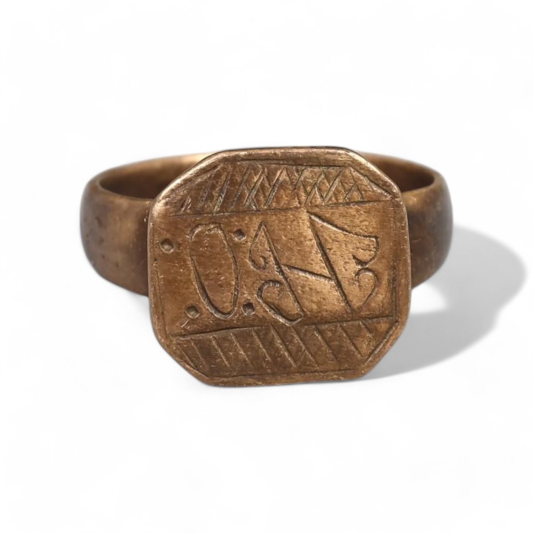 Medieval Bronze Signet Ring with Octagonal Inscribed Bezel, 14th-16th Century CE (6g, 9 US) (1 of 2)