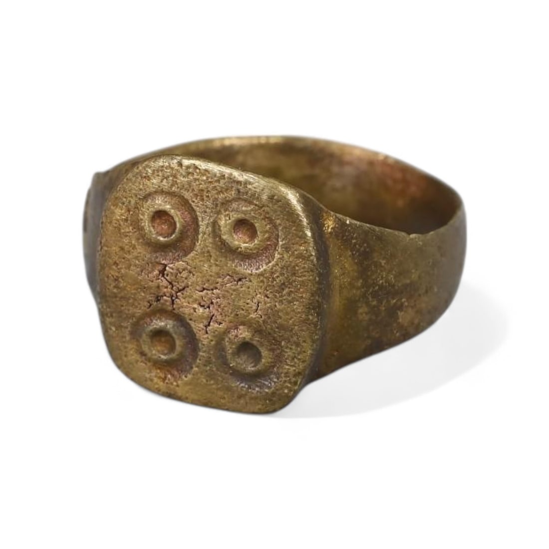 MEDIEVAL ERA: Bronze "Quadruple Circular Motif" Signet Ring, Circa 12th-15th Century CE ( 6 US, 3g) (1 of 3)