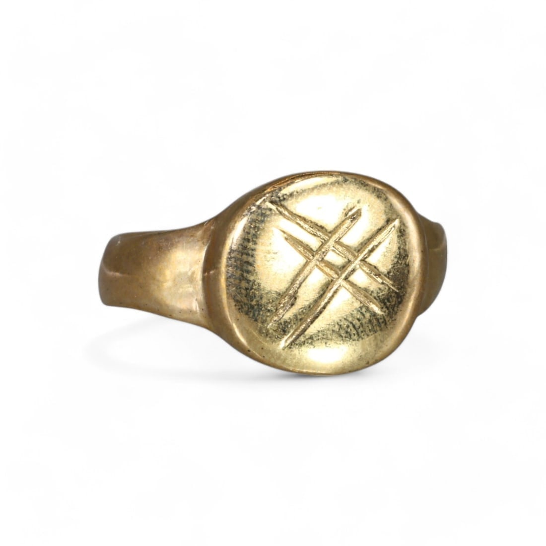 LATE MEDIEVAL: Gold-Gilt Bronze Signet Ring, 13th-15th Century CE (4g, US Size 5.75) (1 of 2)