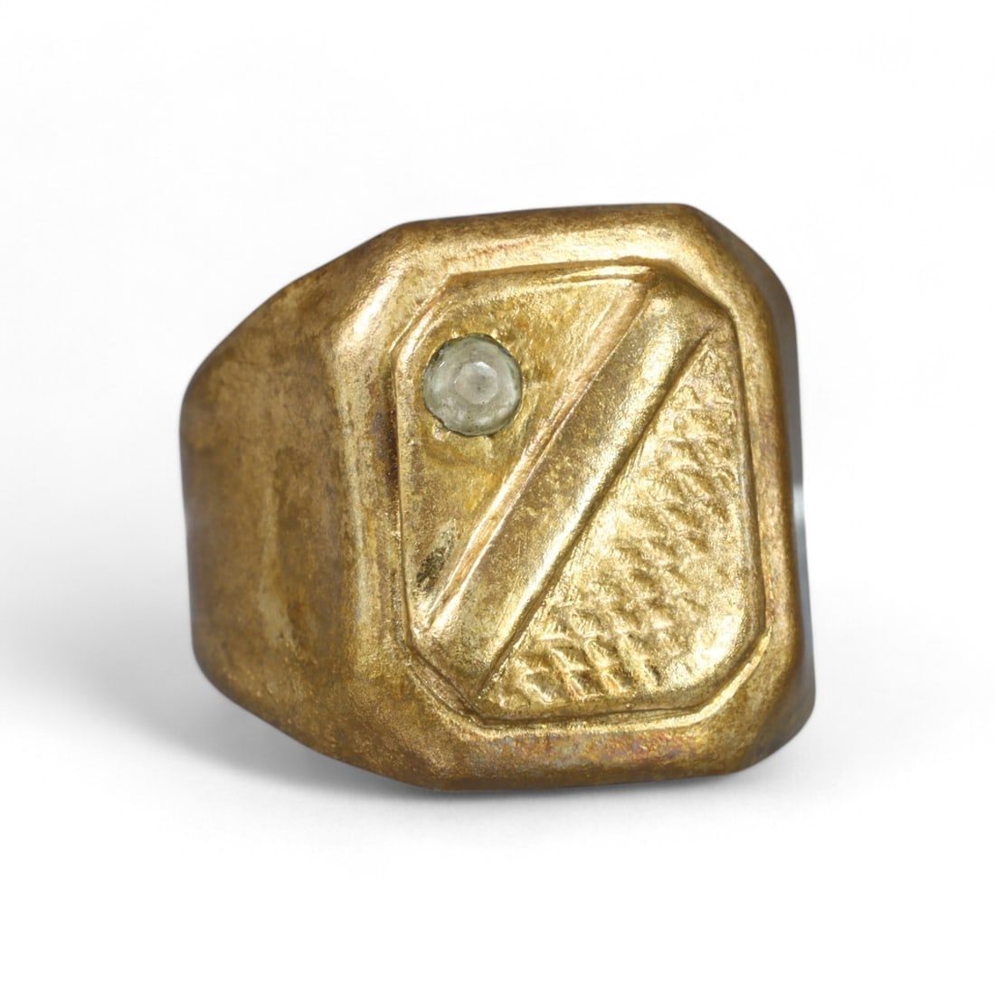 ISLAMIC: Gold-Gilt Bronze Signet Ring with Inset, 12th-14th Century CE (5.5g, US Size 10) (1 of 2)