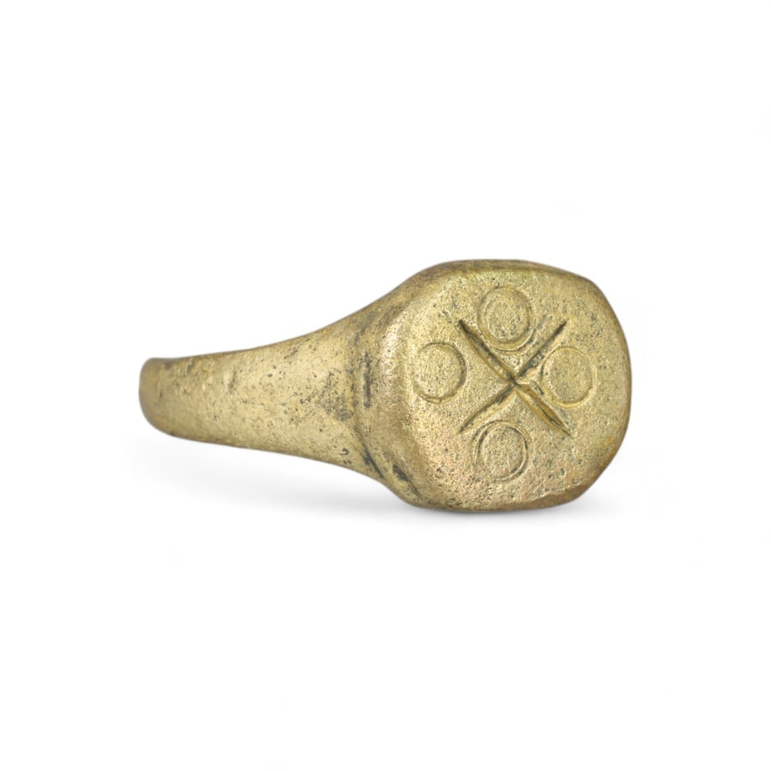 MEDIEVAL: Gold-Gilt Bronze Ring with Geometric Engraving, 12th-14th Century CE (5g, US Size 8) (1 of 2)