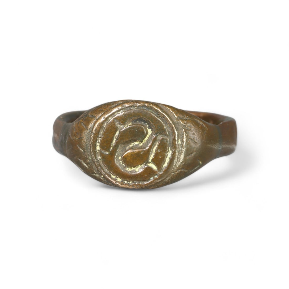MEDIEVAL EUROPE: Bronze Signet Ring with Engraved Initial, Circa 13th-15th Century CE (11 US, 7g) (1 of 2)