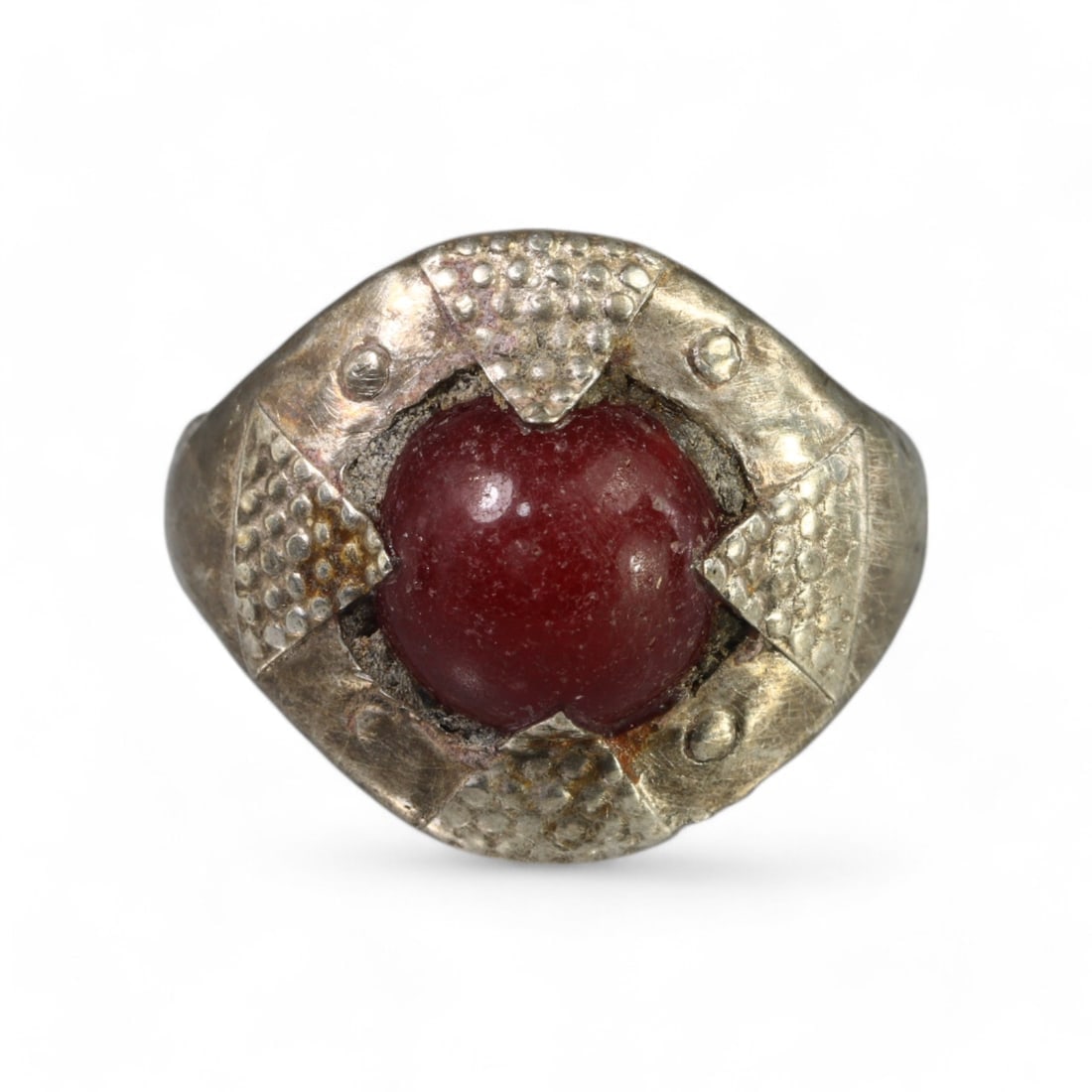 MEDIEVAL: Silver "Crimson Orb Crest" Ring, Circa 14th-16th Century (7g, Size 7 US) (1 of 2)