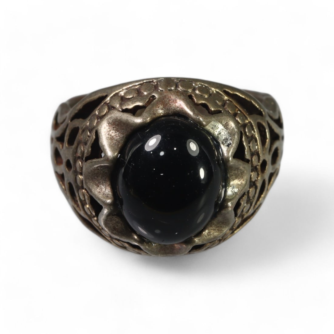 MEDIEVAL ISLAMIC: Silver Filigree Ring with Black Cabochon, 10th-12th Century CE (6g, Size 6.5 US) (1 of 2)