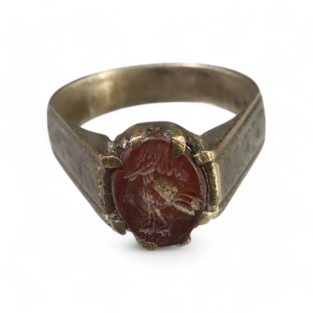 BYZANTINE STYLE: Silver "Eagle Intaglio" Ring with Carnelian, 20th Century (5.5g, Size 7.5 US) (1 of 2)
