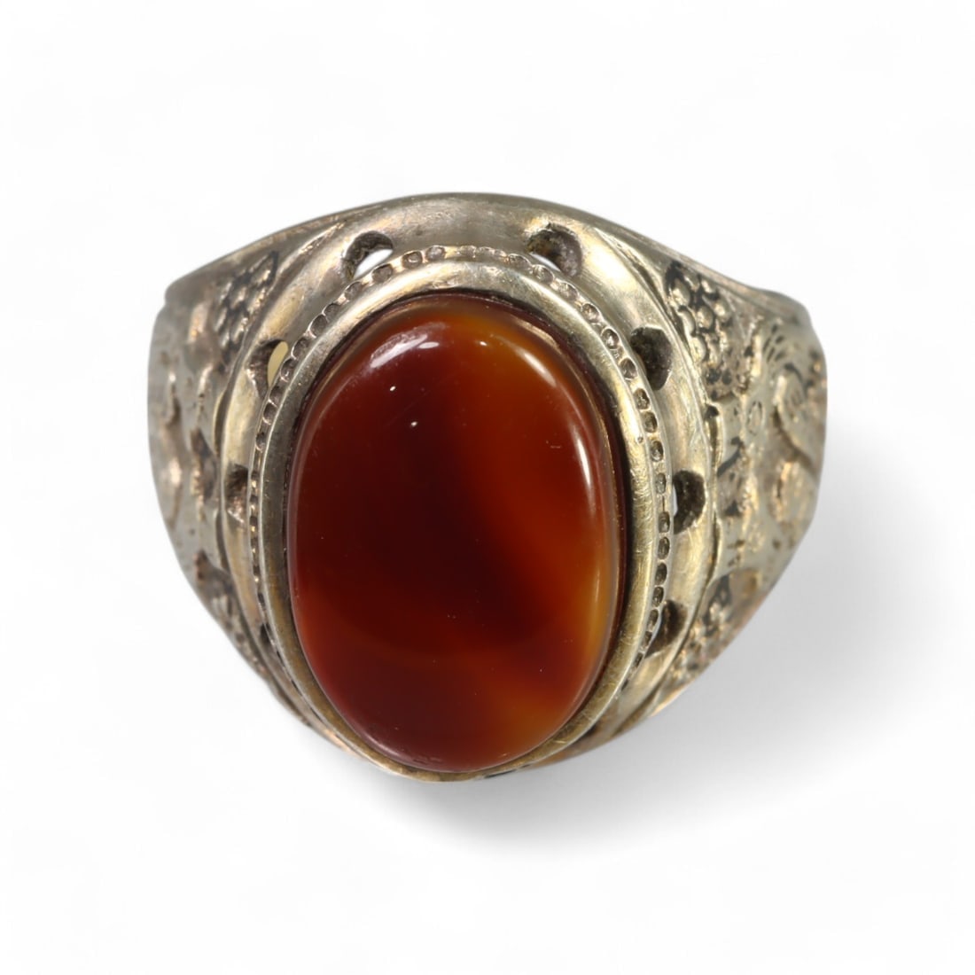 MIDDLE EASTERN: Silver "Carnelian Heraldic Crest" Ring, 20th Century (11g, Size 11 US) (1 of 3)