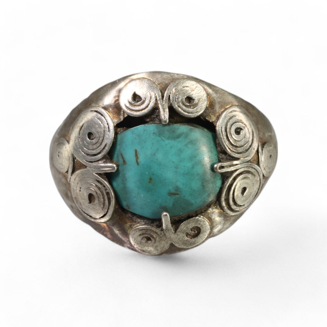 MEDIEVAL: Silver "Turquoise Spiral Emblem" Ring, Circa 14th-16th Century (10g, Size 8 US) (1 of 3)