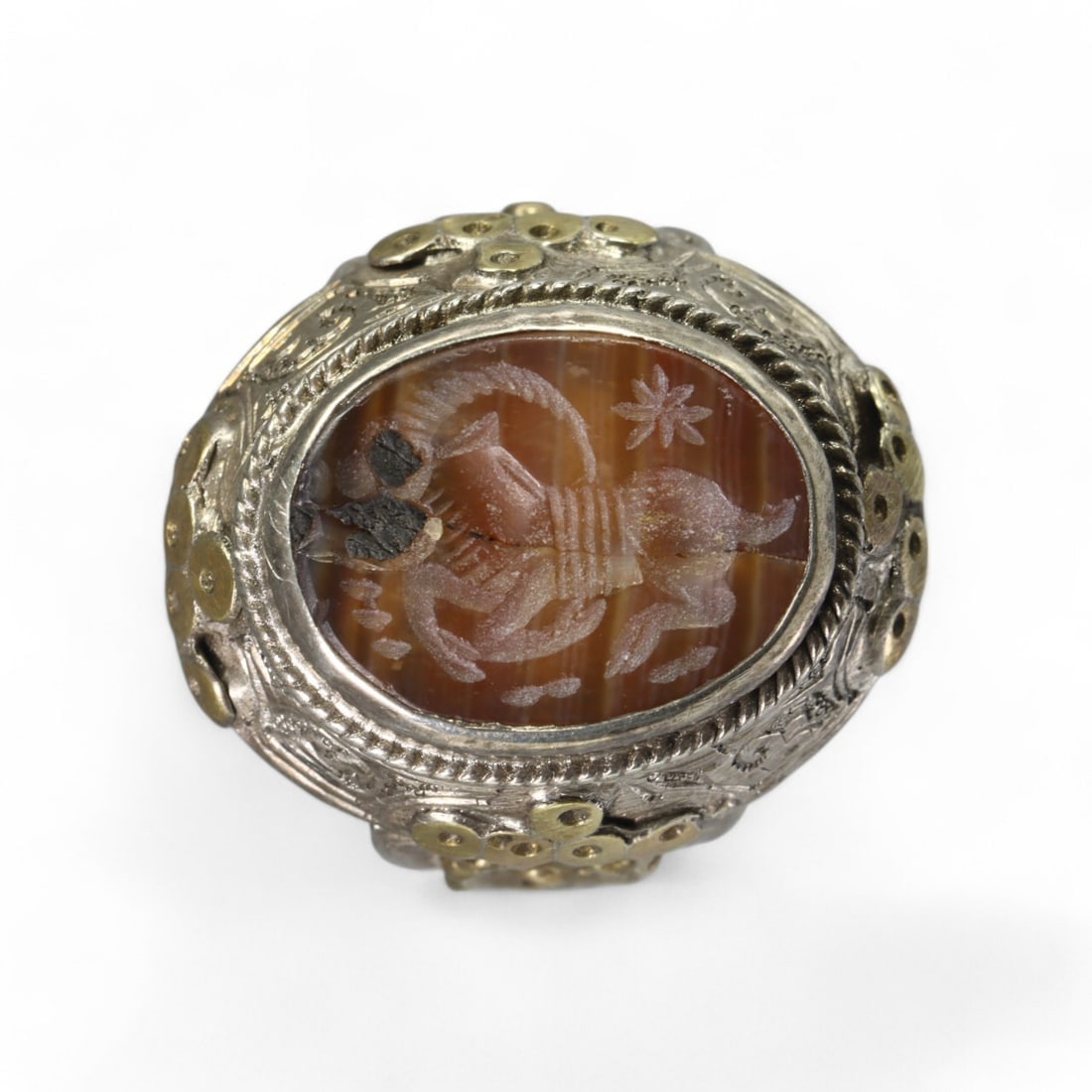 Antique Silver and Carnelian Intaglio Ring, Middle Eastern Style, 24g, Size 11 US (1 of 2)