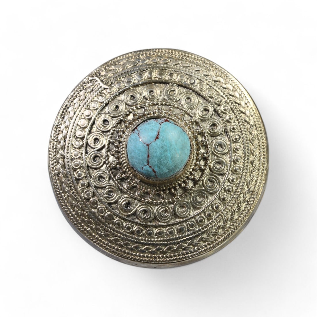 Antique Silver Domed Turquoise Ring, Tribal Style, 33g, Size 10 US (1 of 2)