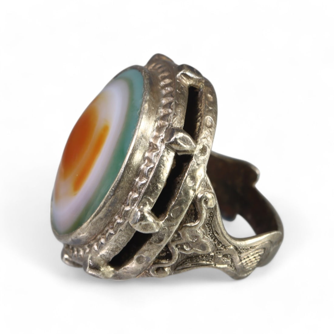 TIBETAN: "Luk Mik Goat Eye" Silver Ring, Vintage (27g, Size 9 US) (1 of 2)