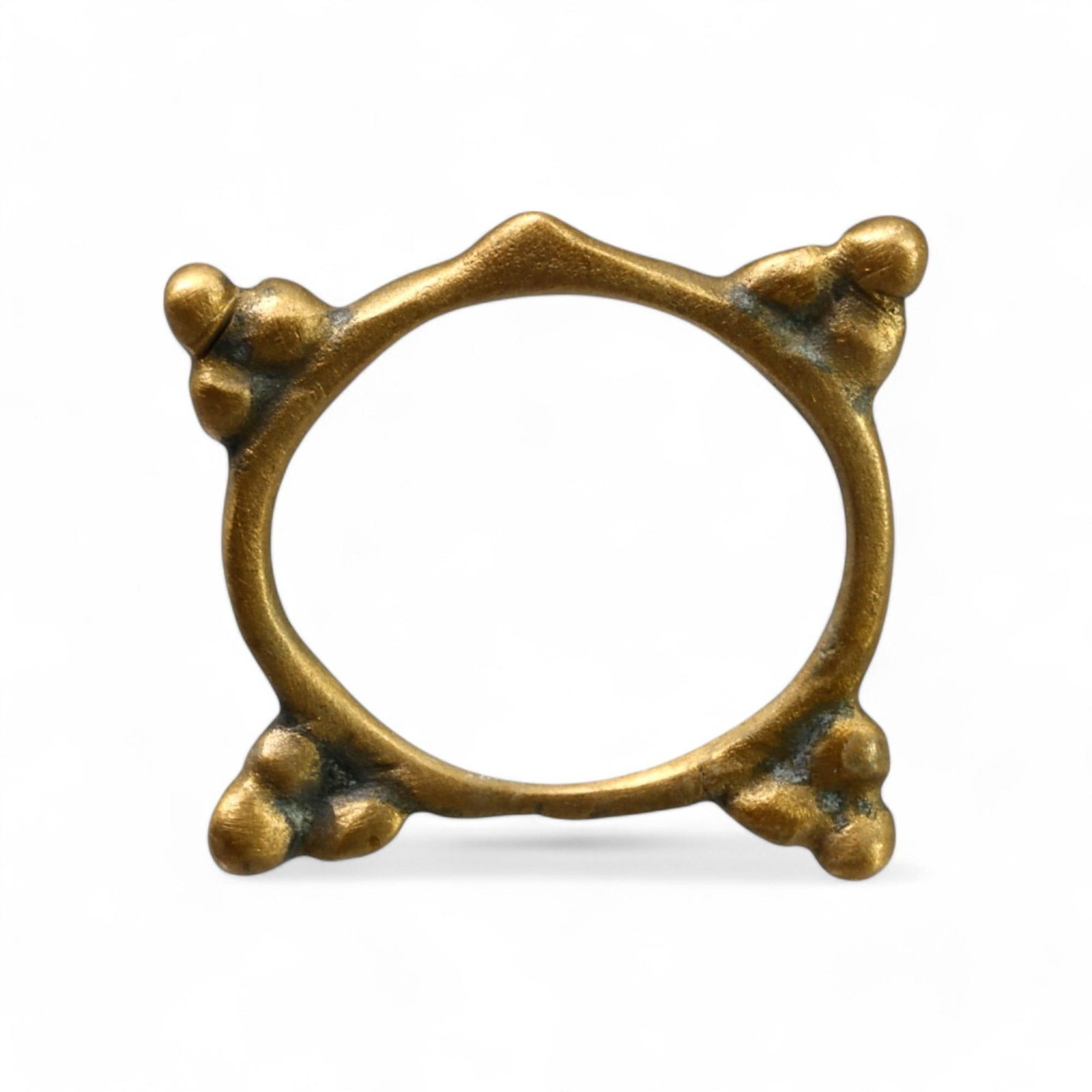 VIKING ERA: Bronze "Proto-Money" Ring, Circa 9th-11th Century CE (Size 3 US, 2g): This Viking-era bronze ring features a unique square-shaped frame with prominent decorative knobs on each corner, reflecting its dual purpose as both adornment and proto-money. Such rings were integra