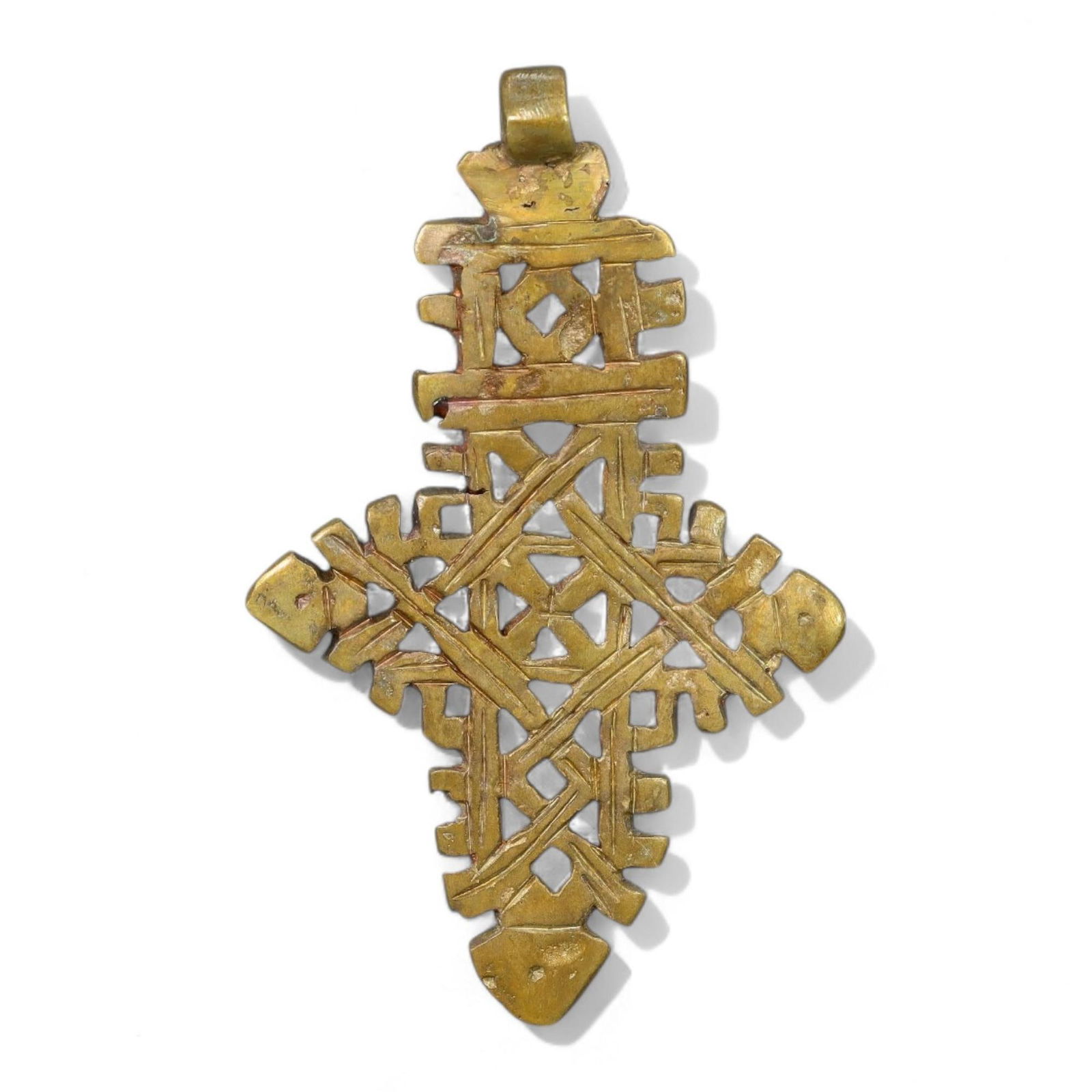 ETHIOPIAN COPTIC ERA: Gilded Bronze Cross Pendant, Circa 17th-19th Century CE (48x5 cm, 26g) (1 of 2)