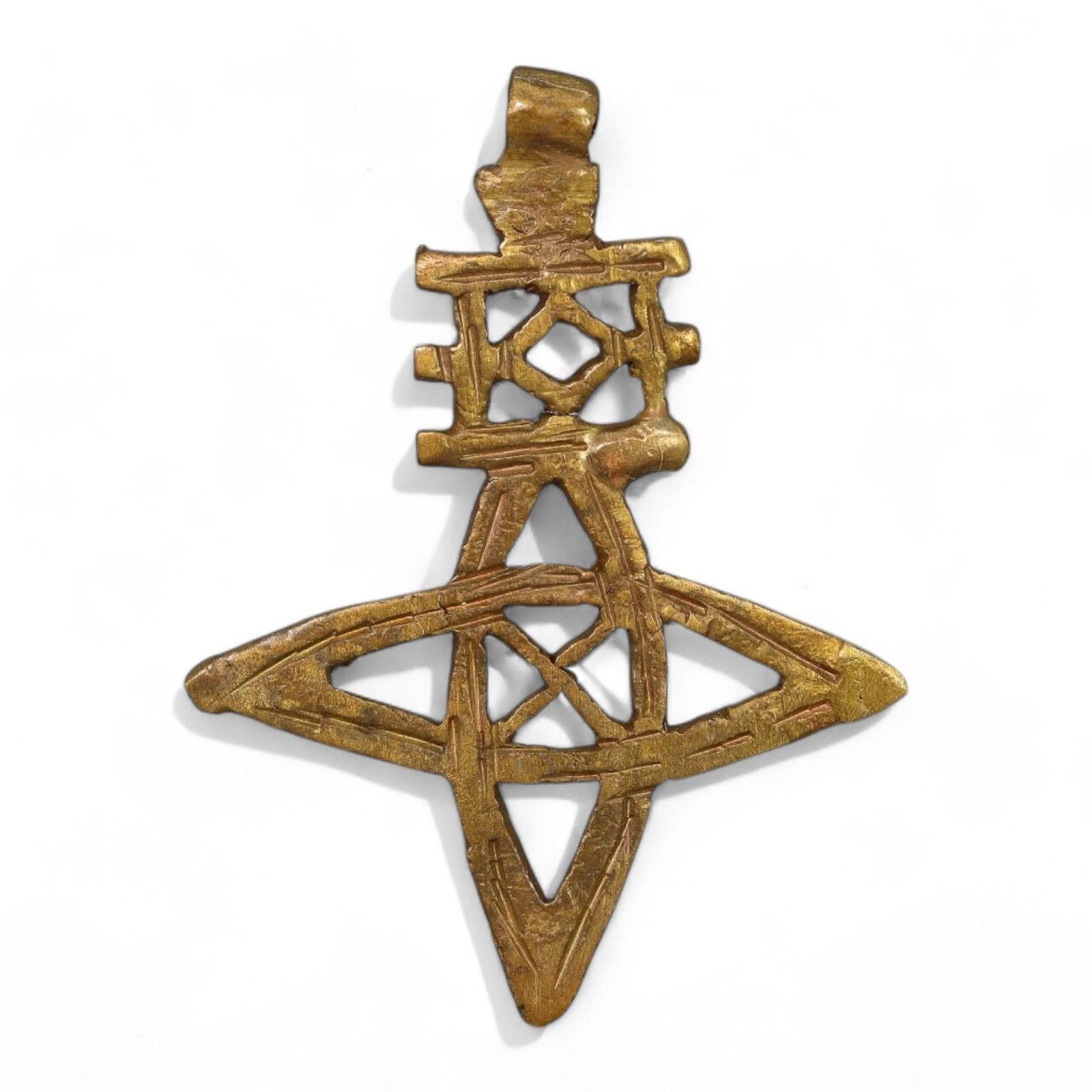 ETHIOPIAN COPTIC ERA: Gilded Bronze Cross Pendant, Circa 17th-19th Century CE (6.5 x 5cm, 14 g) (1 of 2)