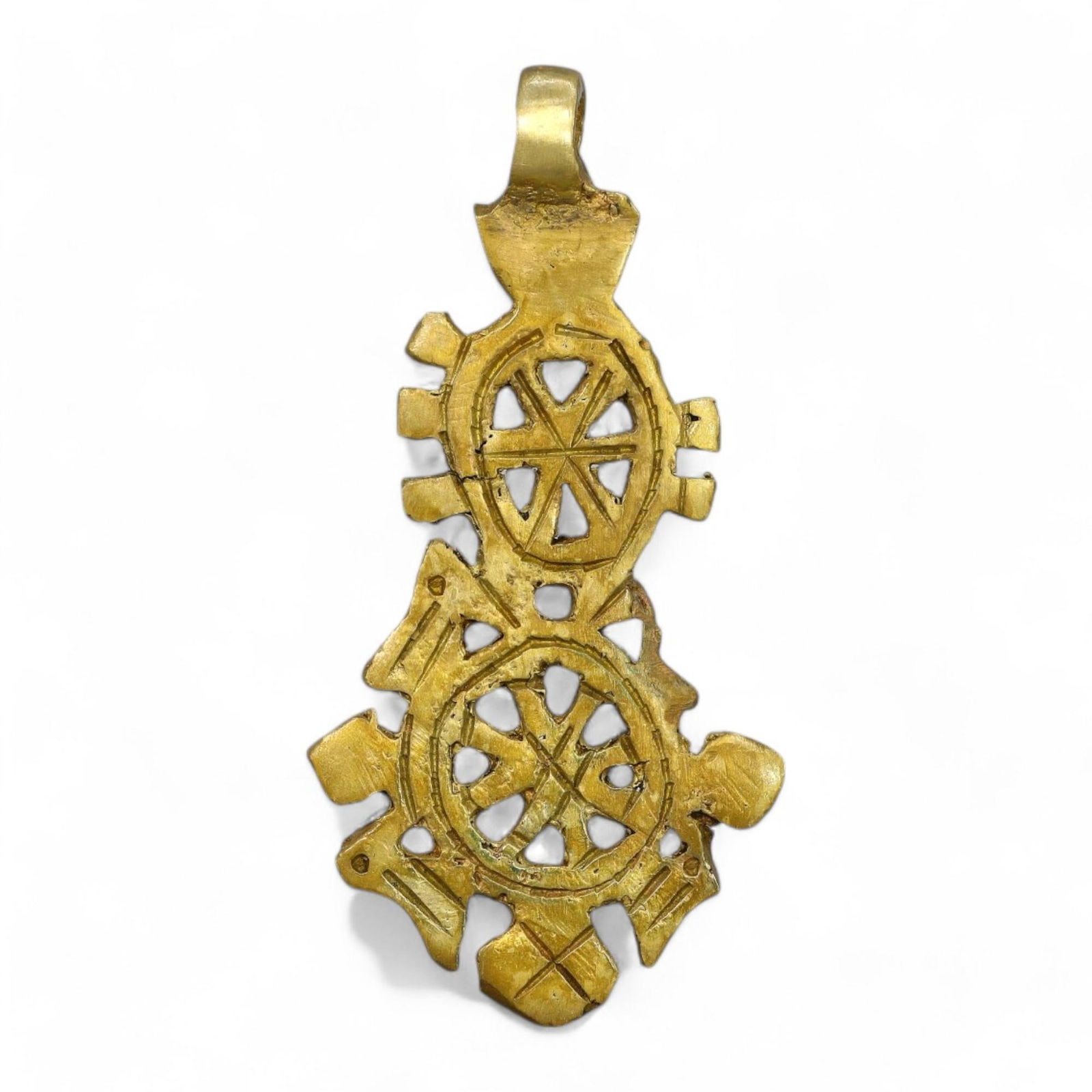 ETHIOPIAN COPTIC ERA: Gilded Bronze Cross Pendant, Circa 17th-19th Century CE (6 x 3 cm, 15 g) (1 of 2)