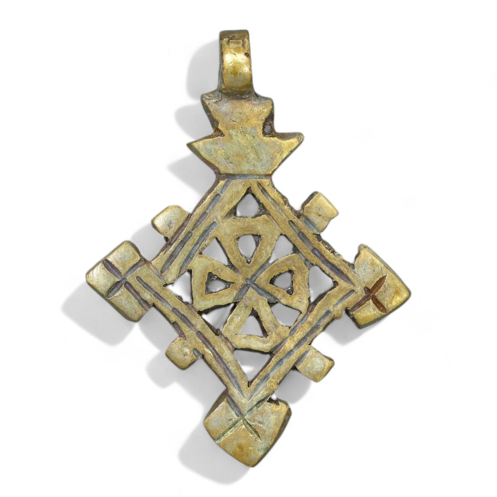 ETHIOPIAN COPTIC ERA: Gilded Bronze Cross Pendant, Circa 17th-19th Century CE (5x3.5cm, 10g) (1 of 2)