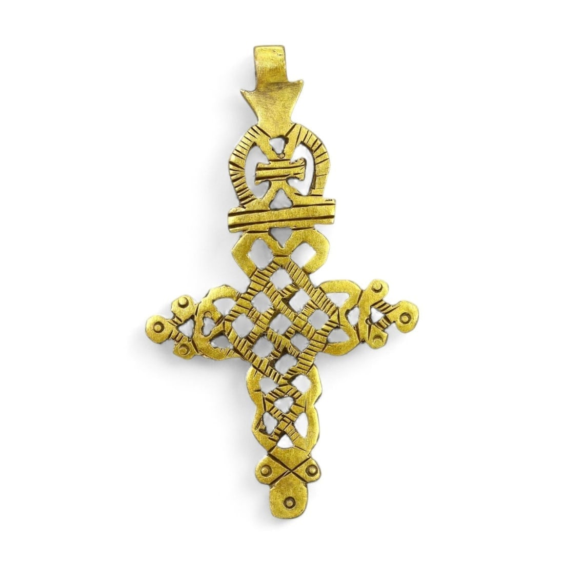 ETHIOPIAN ORTHODOX CROSS: Gold-Gilt Pendant, 22g, 5.5-9.5cm (1 of 2)