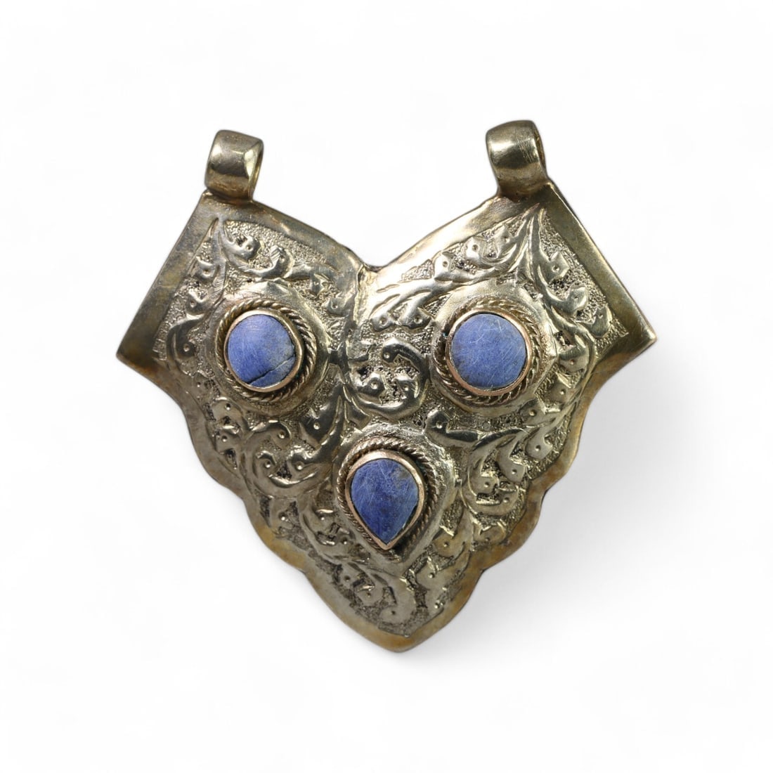 HIMALAYAN: Silver "Triple Lapis Shield" Pendant, 20th Century (40g, 6.5x6cm) (1 of 2)
