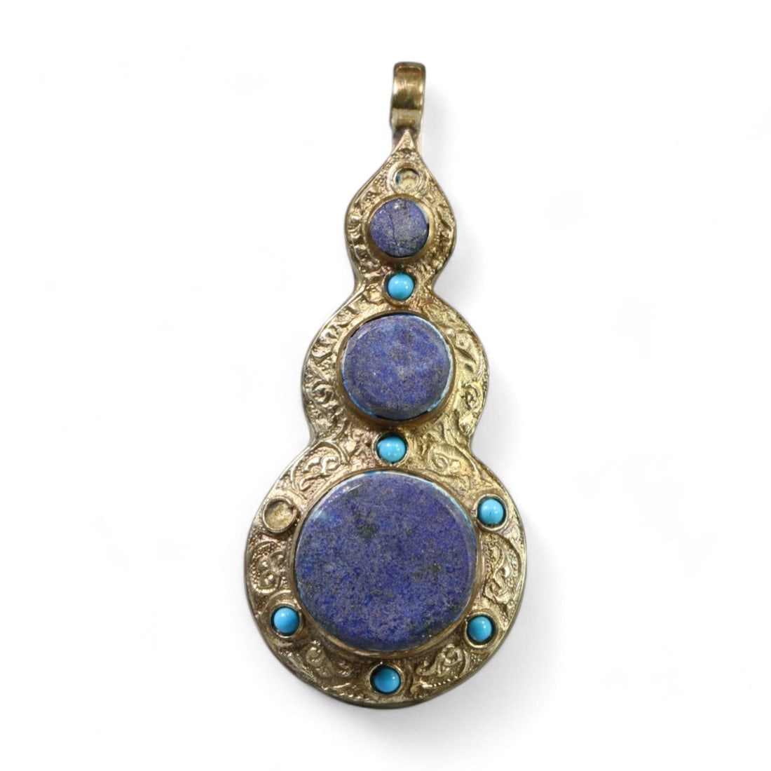 CENTRAL ASIAN: Silver "Triple Harmony" Pendant with Lapis Lazuli and Turquoise (33g, 7.5 x 3.5cm) (1 of 1)