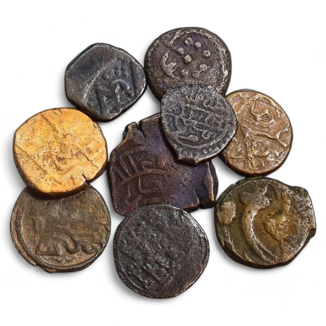 ISLAMIC WORLD: Lot of 9 Bronze Coins, 12th-15th Century AD (56g, 16-24mm) (1 of 2)
