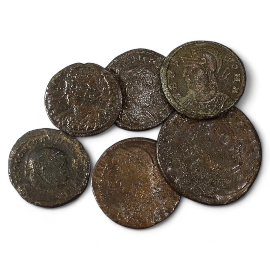 ROMAN EMPIRE: Lot of 6 Bronze Coins, 4th Century AD (17g, AE18-AE28) (1 of 2)