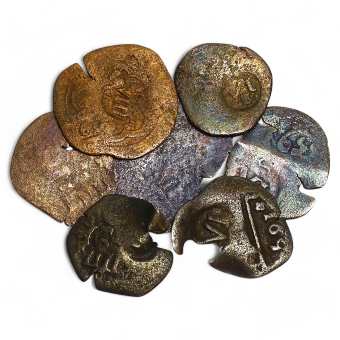 SPANISH COLONIAL: Lot of 7 Bronze Coins, 17th-18th Century AD (15g, 20-27mm) (1 of 2)