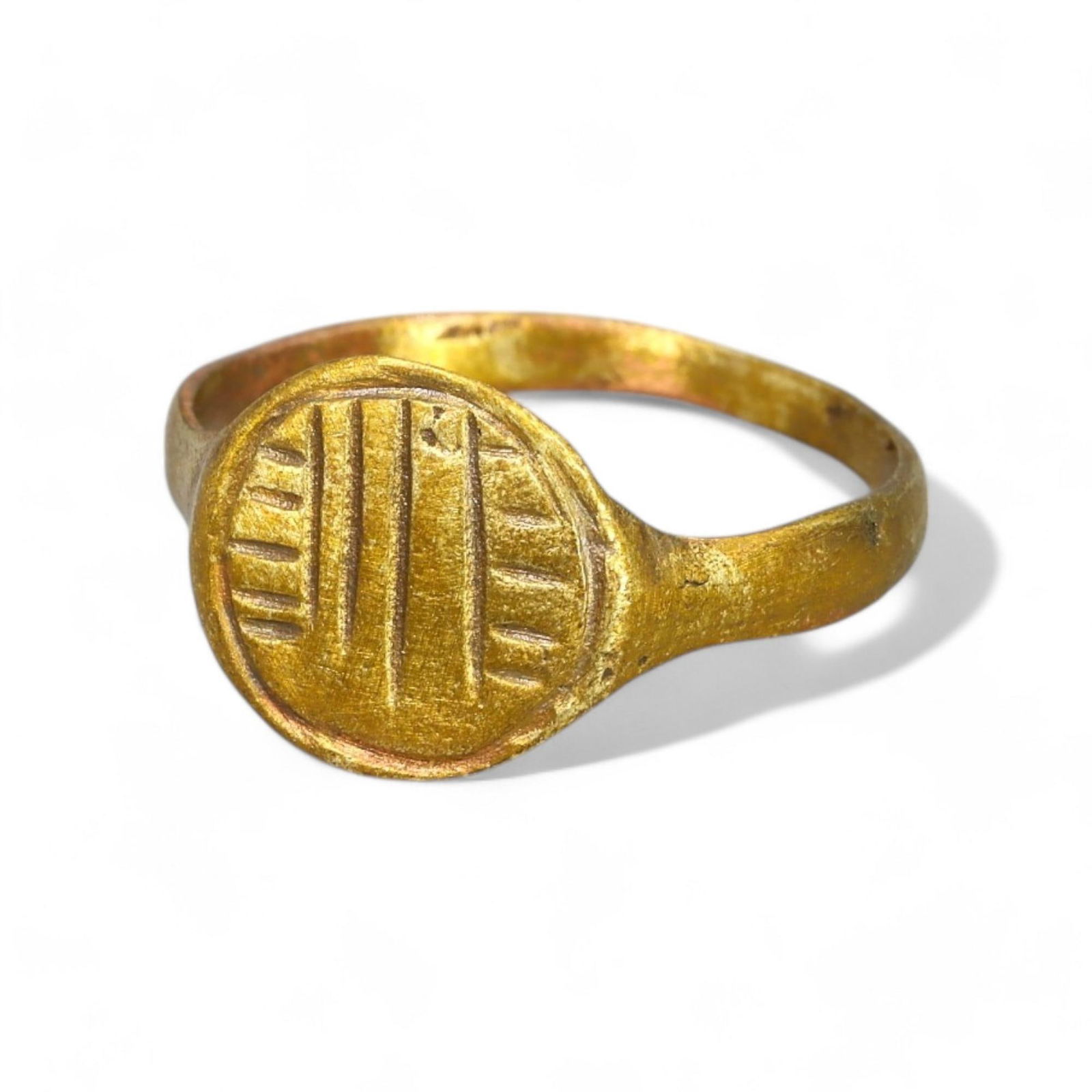 BYZANTINE ERA: Gold-Gilded Bronze Geometric Signet Ring, Circa 6th-9th Century CE (Size 7.5 US, 2g) (1 of 2)
