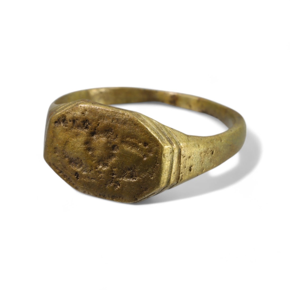 BYZANTINE ERA: Bronze Octagonal Engraved Signet Ring, Circa 7th-10th Century CE (Size 9.5 US, 5g) (1 of 2)