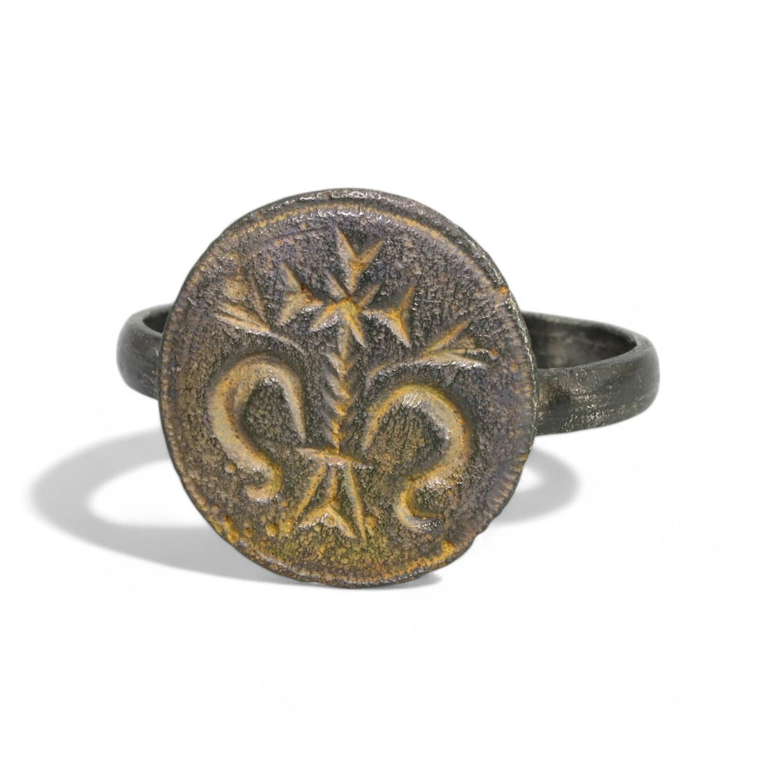 BYZANTINE ERA: Bronze Fleur-de-Lis Motif Signet Ring, Circa 7th-10th Century CE (Size 11.5 US, 4g) (1 of 2)