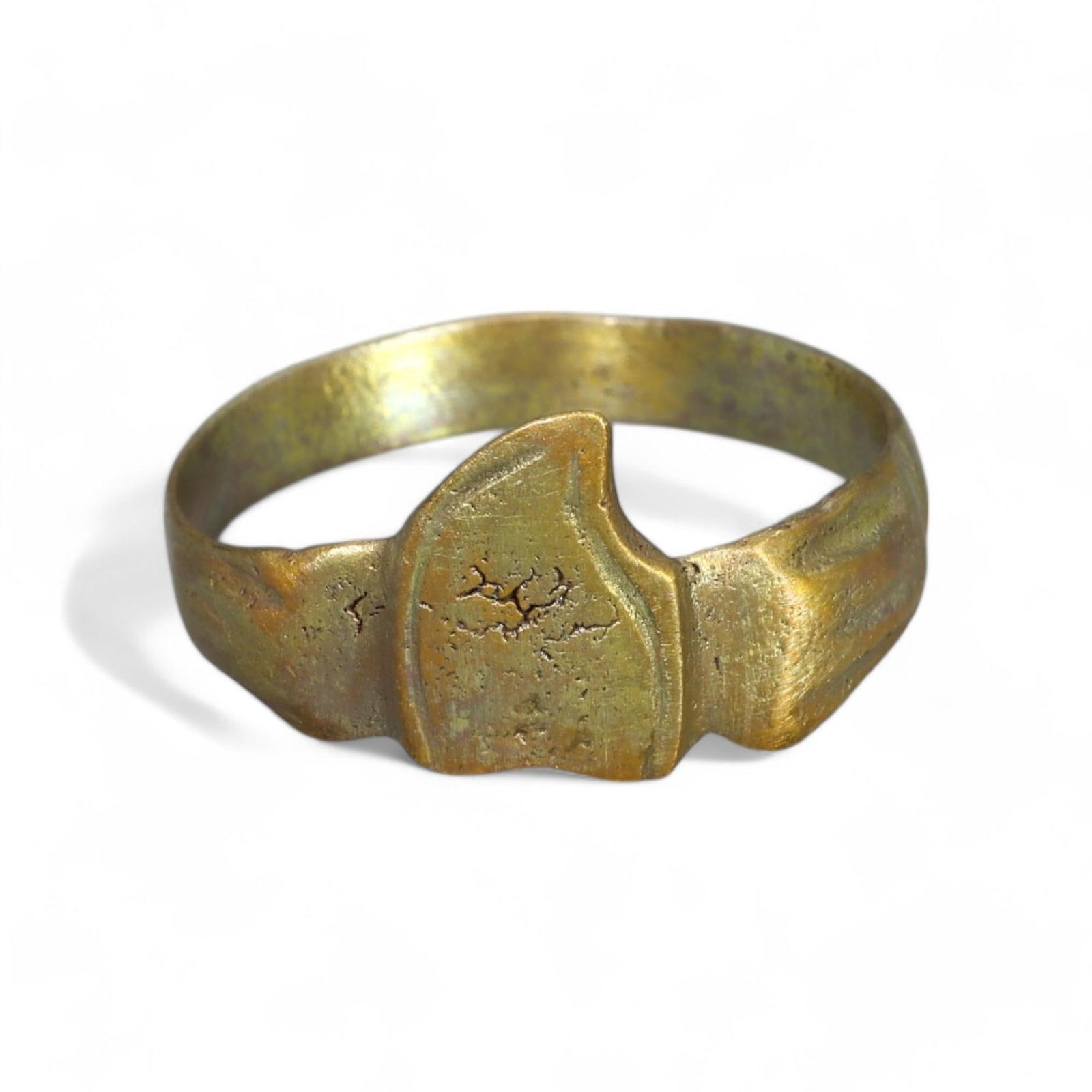 BYZANTINE ERA: Bronze Shield-Shaped Signet Ring, Circa 7th-10th Century CE (Size 7.5 US, 2g) (1 of 2)