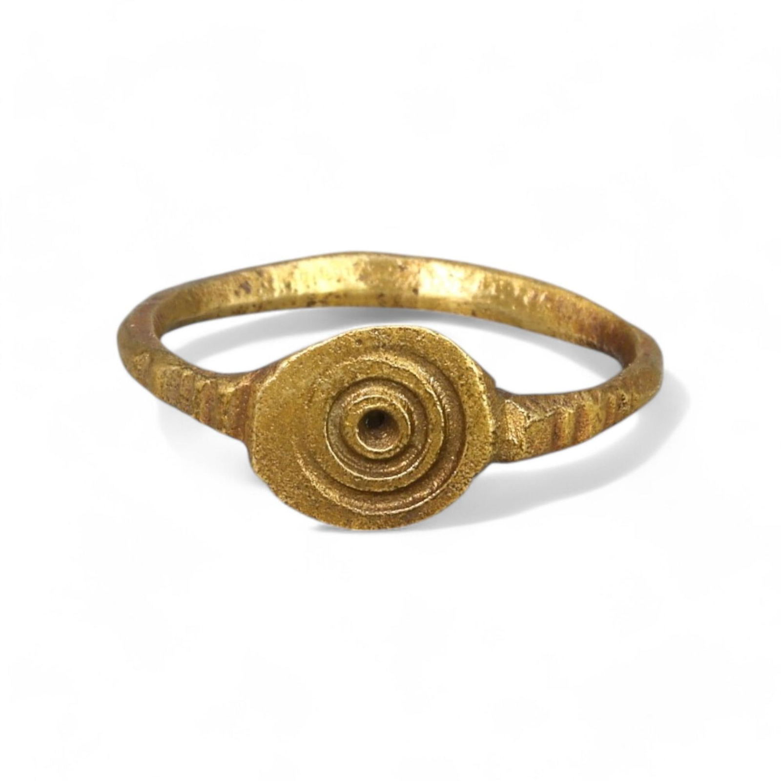 BRONZE AGE: Gold-Gilded Bronze Spiral Motif Ring, Circa 12th-8th Century BCE (Size 3.5 US, 1.3g) (1 of 2)