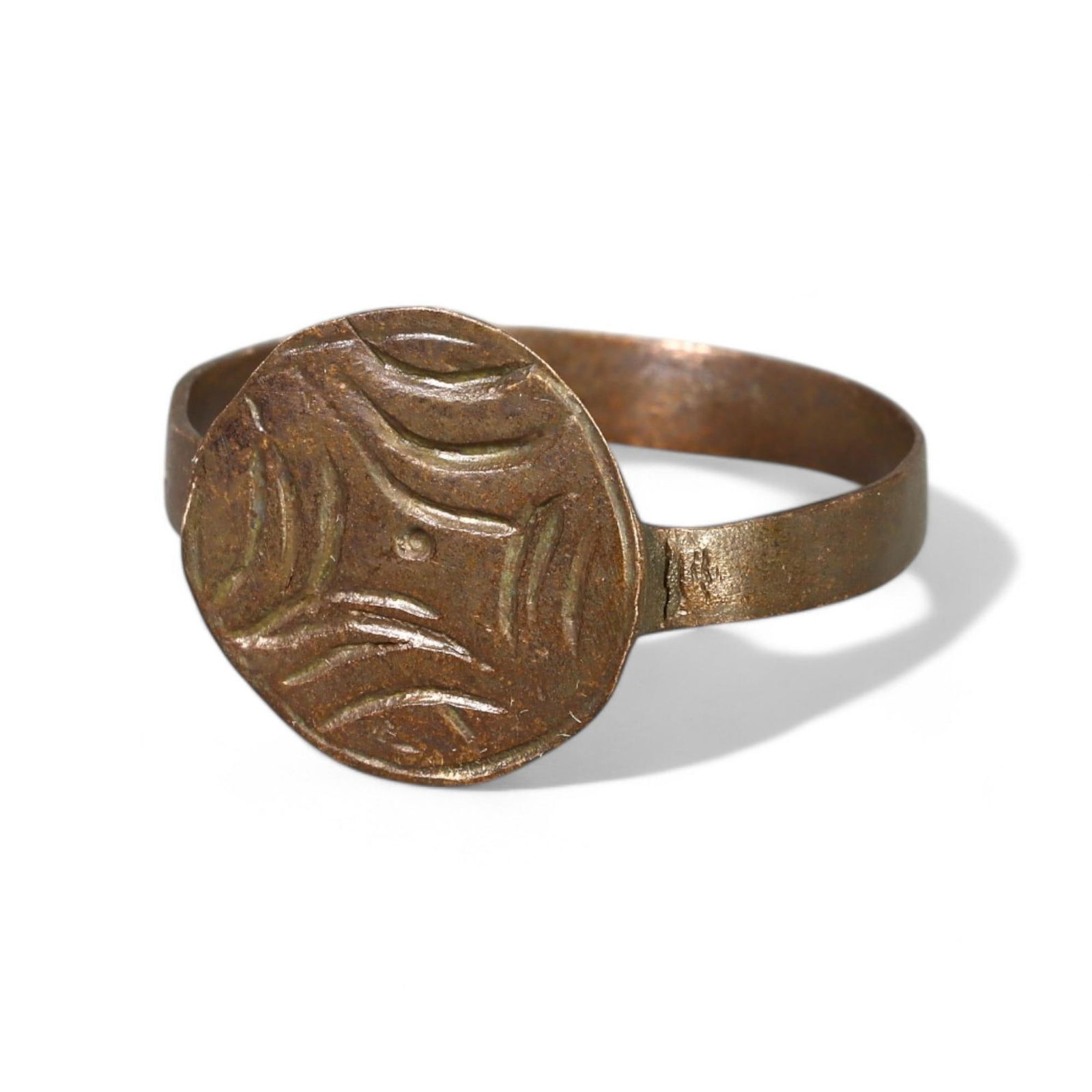 BYZANTINE ERA: Bronze Engraved Circular Signet Ring, Circa 7th-10th Century CE (Size 10 US, 2g) (1 of 2)