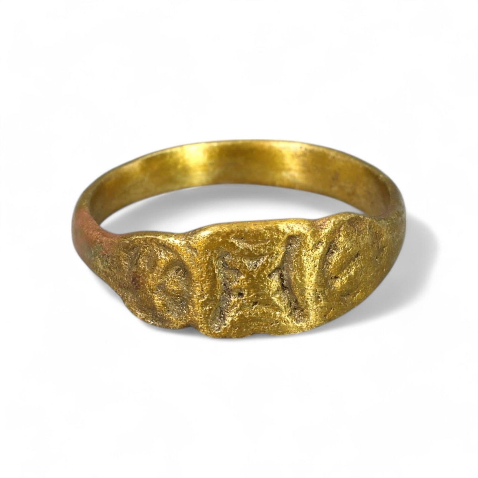 BYZANTINE ERA: Gold-Gilded Bronze Engraved Band Ring,  7th-10th Century CE ( 6 US, 2g) (1 of 2)