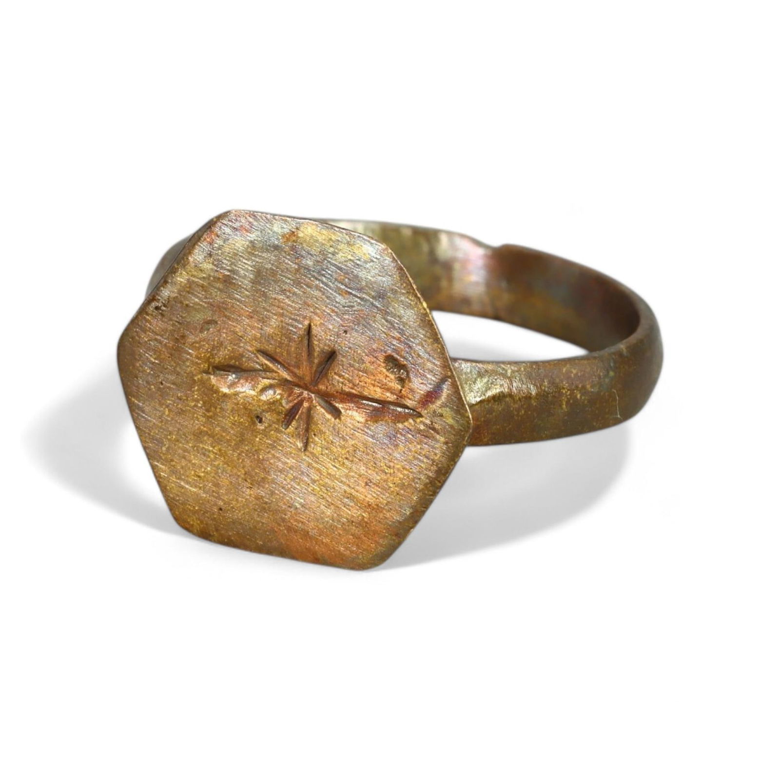 BYZANTINE ERA: Bronze Octagonal Star Signet Ring, Circa 7th-10th Century CE (Size 9 US, 3g) (1 of 2)