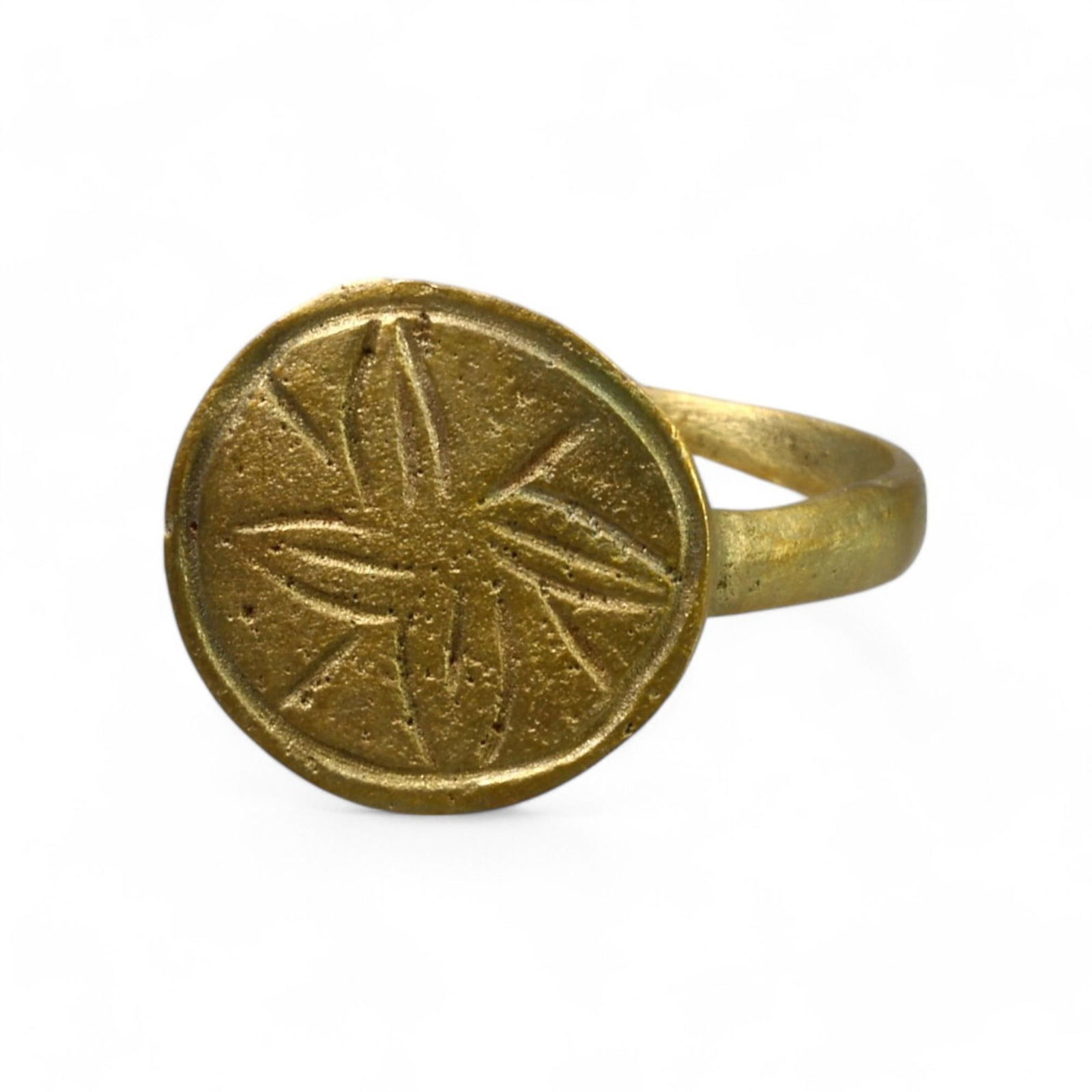 BYZANTINE ERA: Bronze Starburst Motif Signet Ring, Circa 7th-10th Century CE (Size 6.5 US, 2g) (1 of 2)