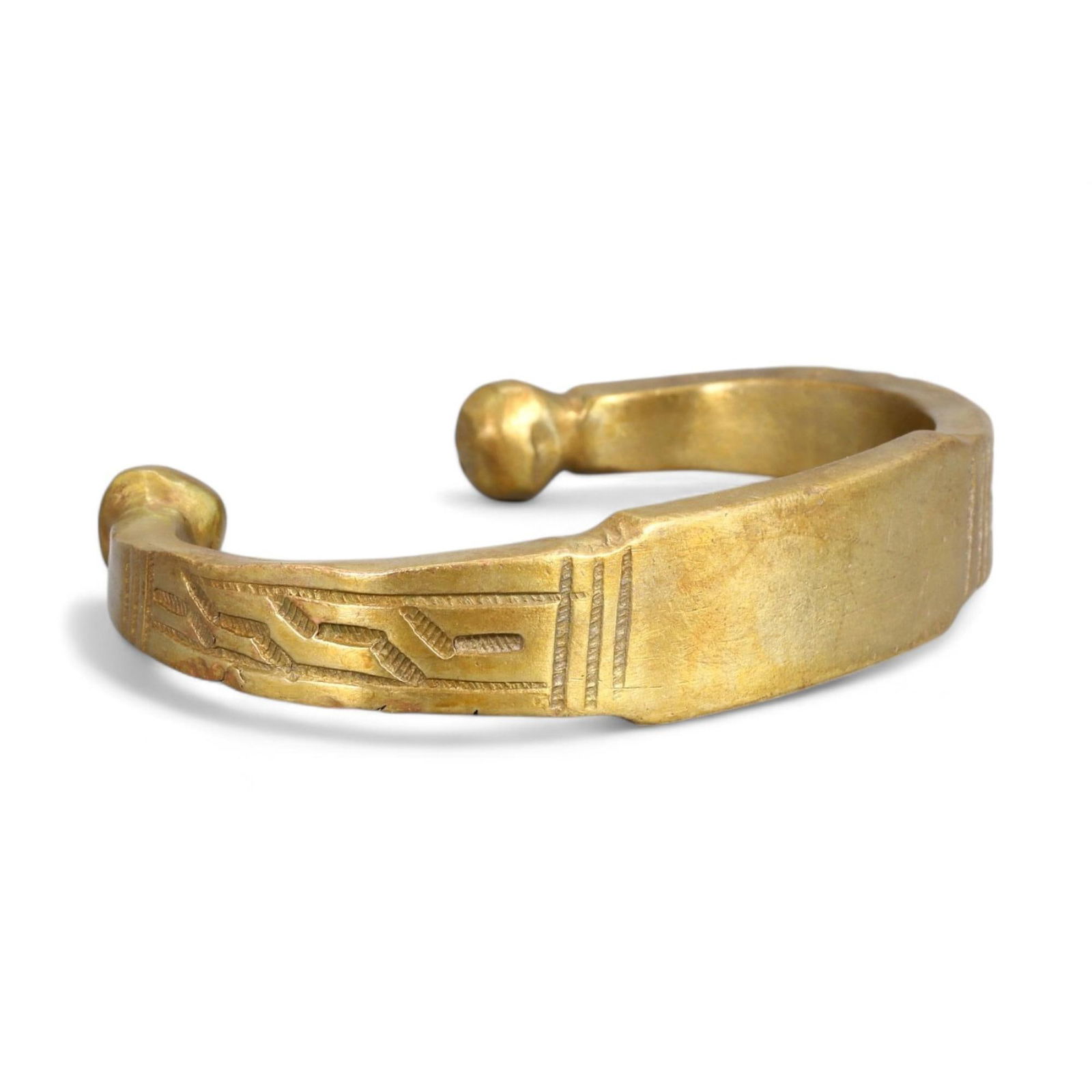 AFRICAN TRADITIONAL: Bronze Bracelet with Geometric Engravings, 19th-20th Century (66g, 7x1.5cm) (1 of 4)
