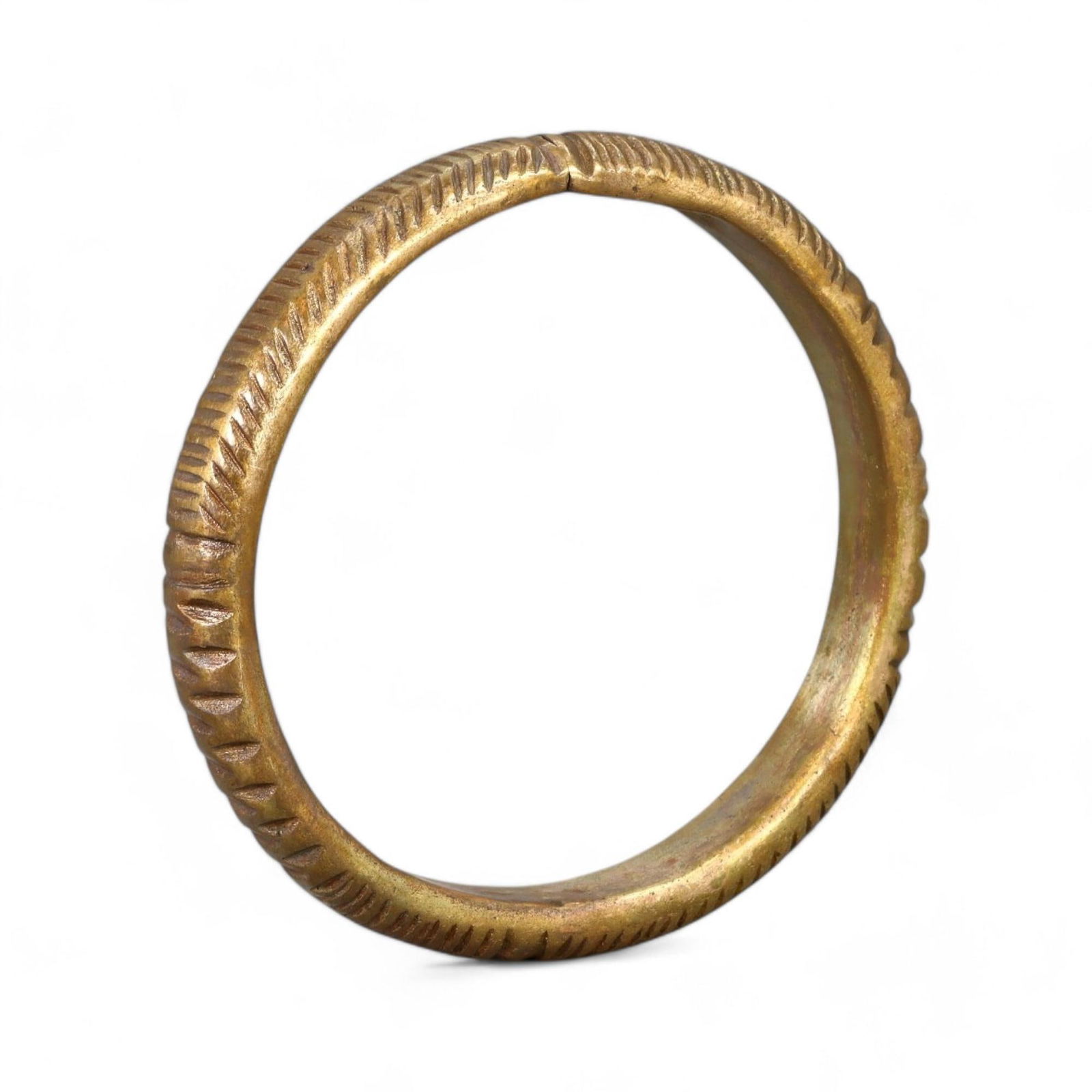 AFRICAN TRADITIONAL: Gold-Gilt Bronze Bangle with Engraved Pattern, 19th-20th Century (80g, 7x1cm) (1 of 3)