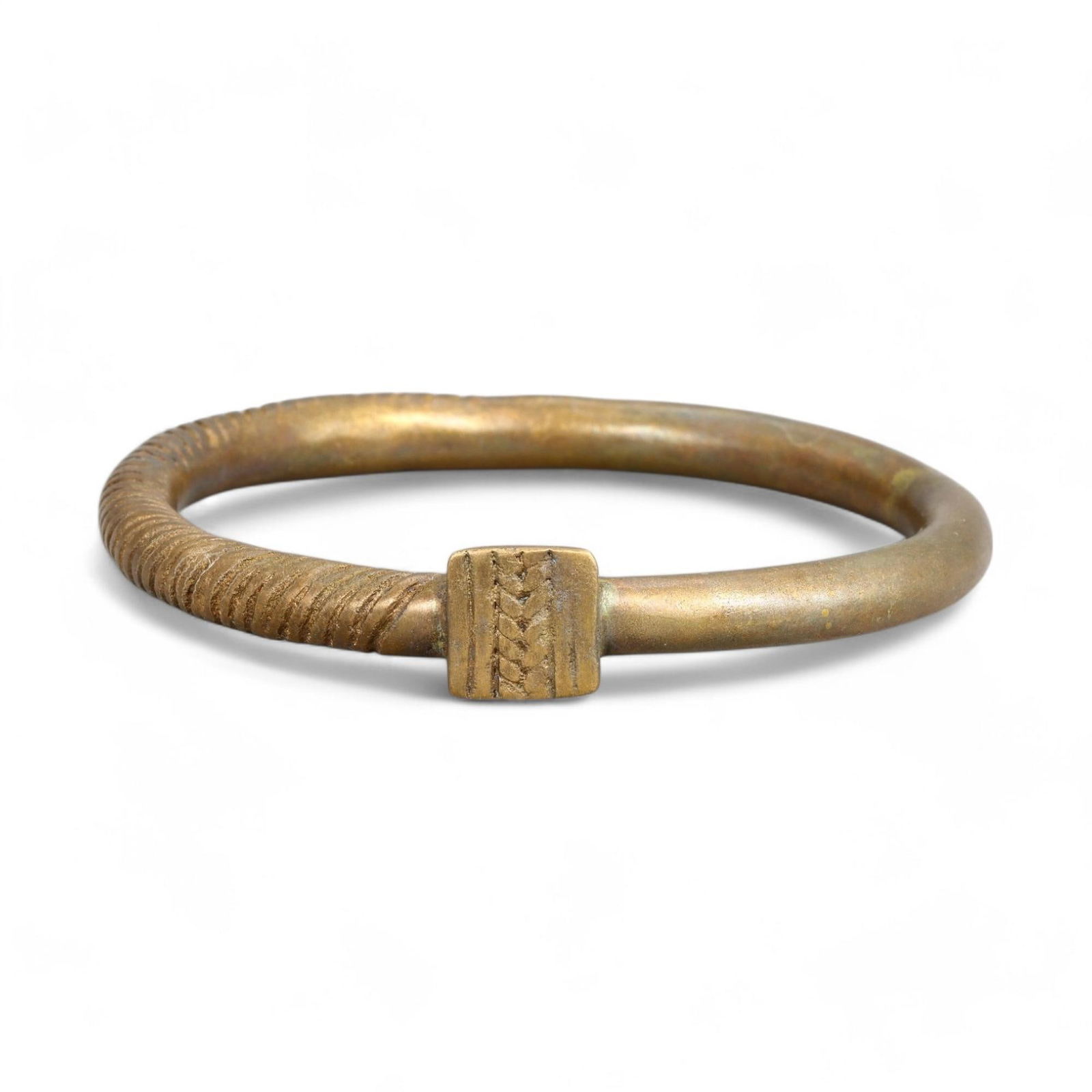 AFRICAN TRADITIONAL: Bronze Bracelet with Square Terminal, 19th-20th Century (67g, 7.5cm) (1 of 3)