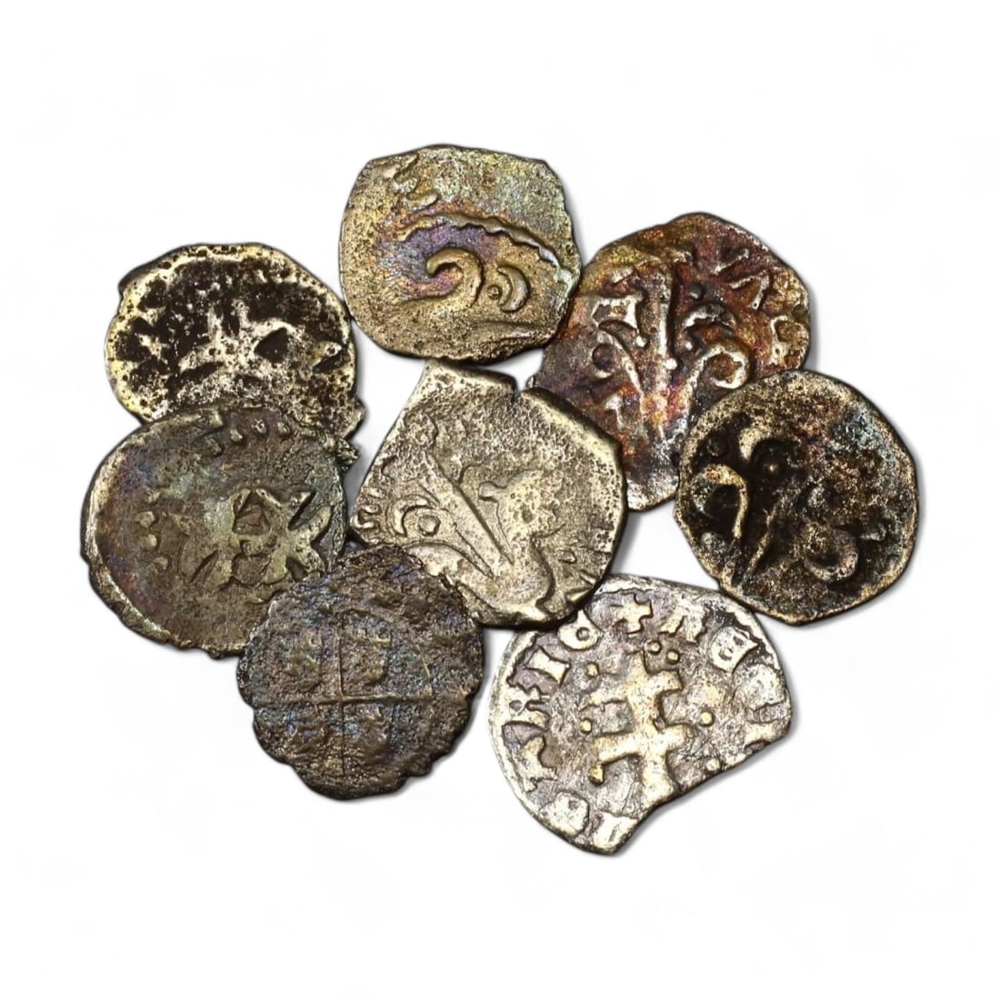KINGDOM OF HUNGARY: Lot of 8 Silver Denars, 14th Century CE, Reign of Louis I "The Great" (3.3g,: This lot includes eight silver denars from the Kingdom of Hungary, minted during the reign of Louis I "The Great" (1342-1382). Each coin weighs approximately 3.3 grams in total, with diameters of 11-1