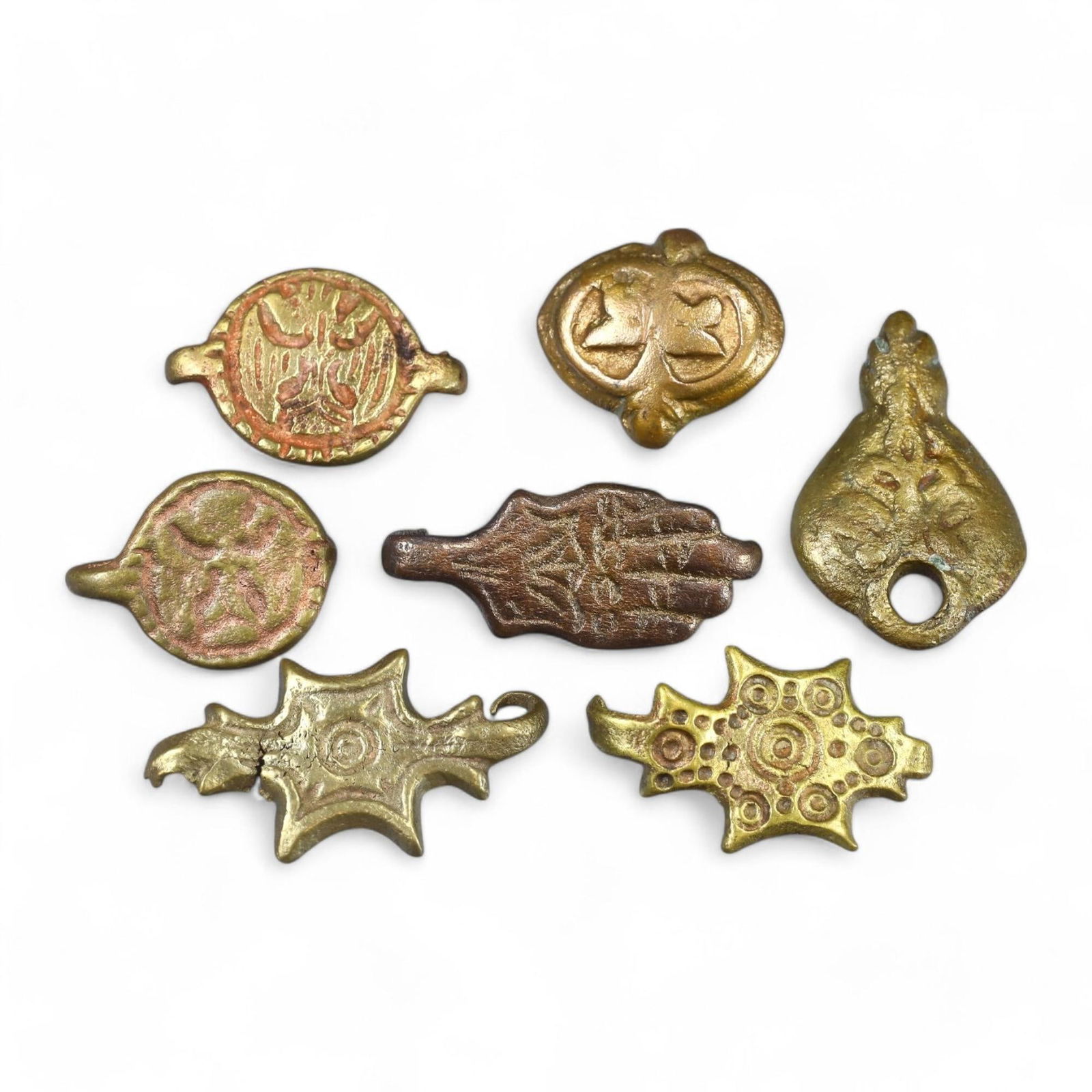 VIKING ERA: Bronze Strap-End Ornaments, Circa 9th-11th Century CE (2-3 cm, 16g, Set of 7) (1 of 1)