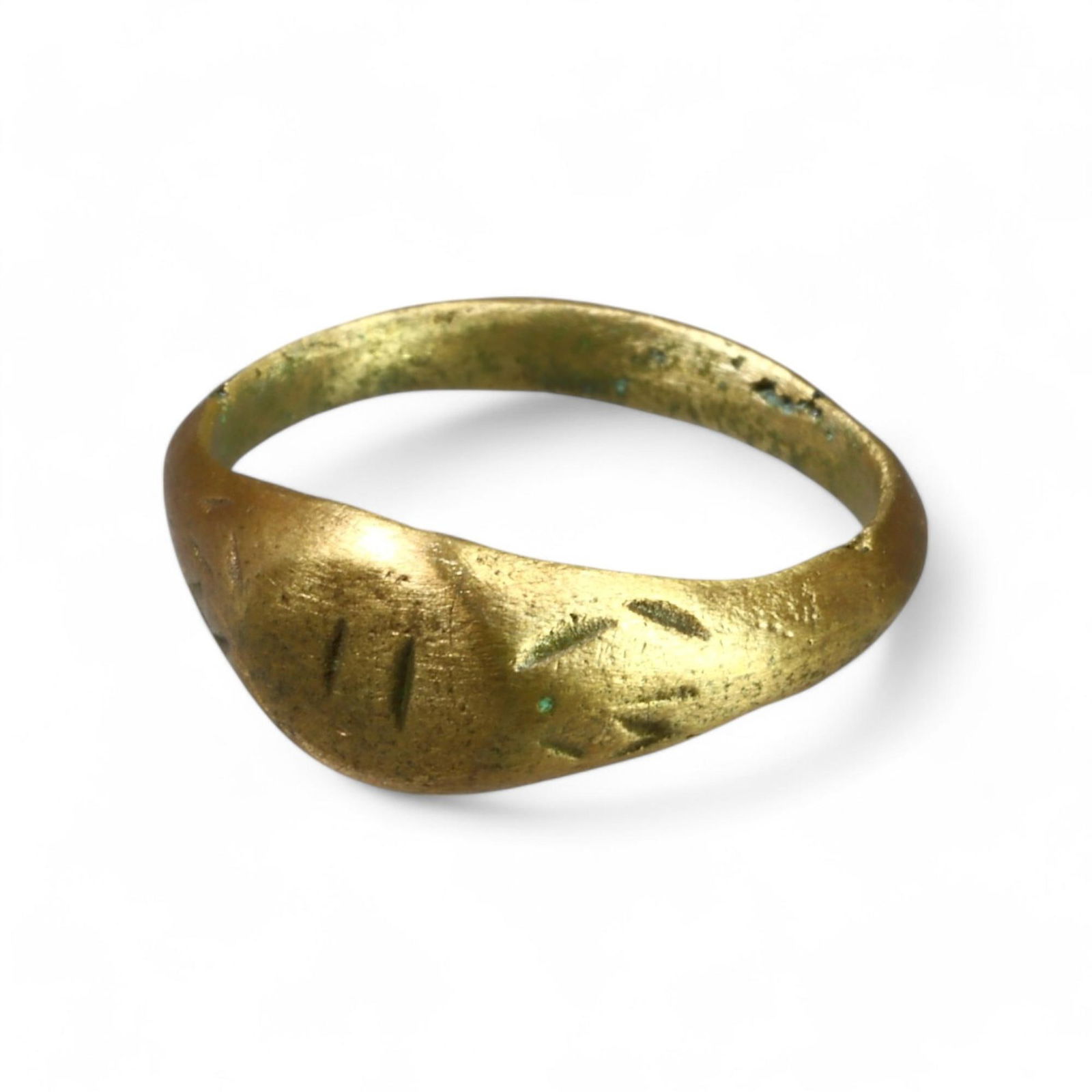 LATE MEDIEVAL: Bronze "Engraved Abstract Motif" Ring, 14th-15th Century CE (Size 4.5 US, 2g) (1 of 2)