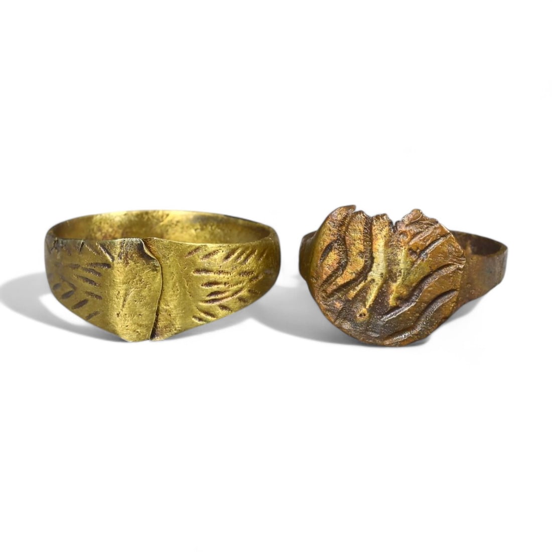 CRUSADER ERA: Gilded Bronze "Floral Motif" Rings, 12th-14th Century CE ( 6-8 US, 3g, 2 pieces) (1 of 2)