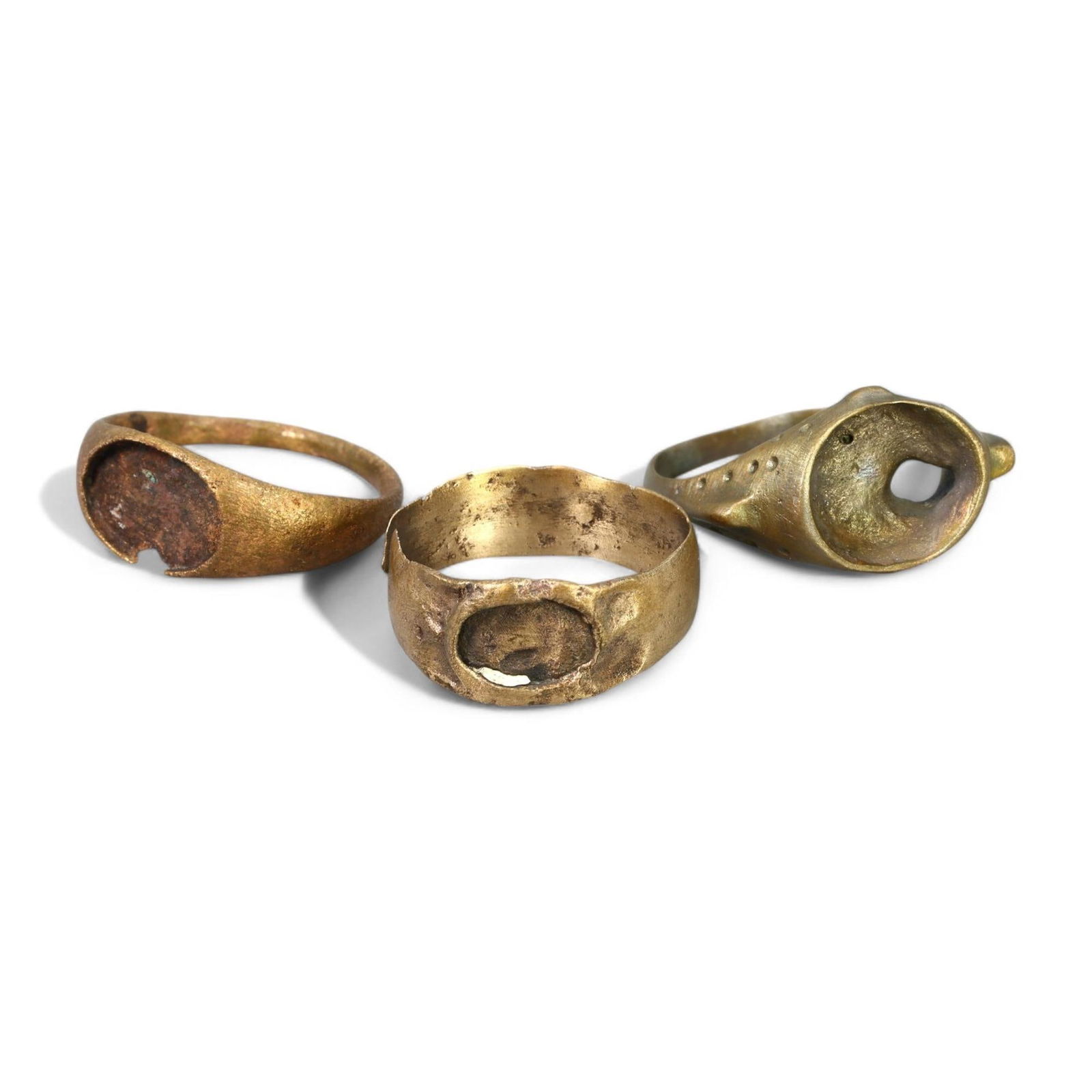 ROMAN-BYZANTINE ERA: Gilded Bronze "Intaglio-Setting" Rings, 3rd-6th CE (6-8 US, 10g, 3 pieces) (1 of 2)