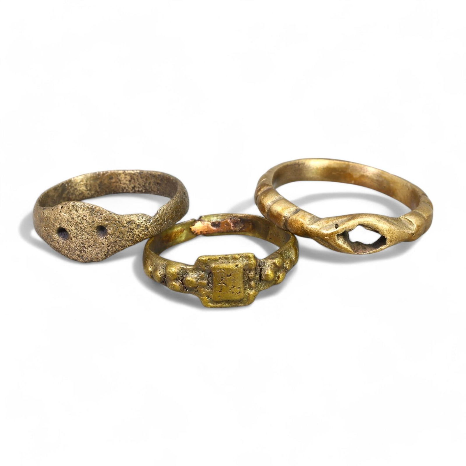 MEDIEVAL ERA: Bronze "Openwork," and "Segmented Square" Rings, 12th-15th CE (4-7.5 US, 6g, 3 pcs) (1 of 1)