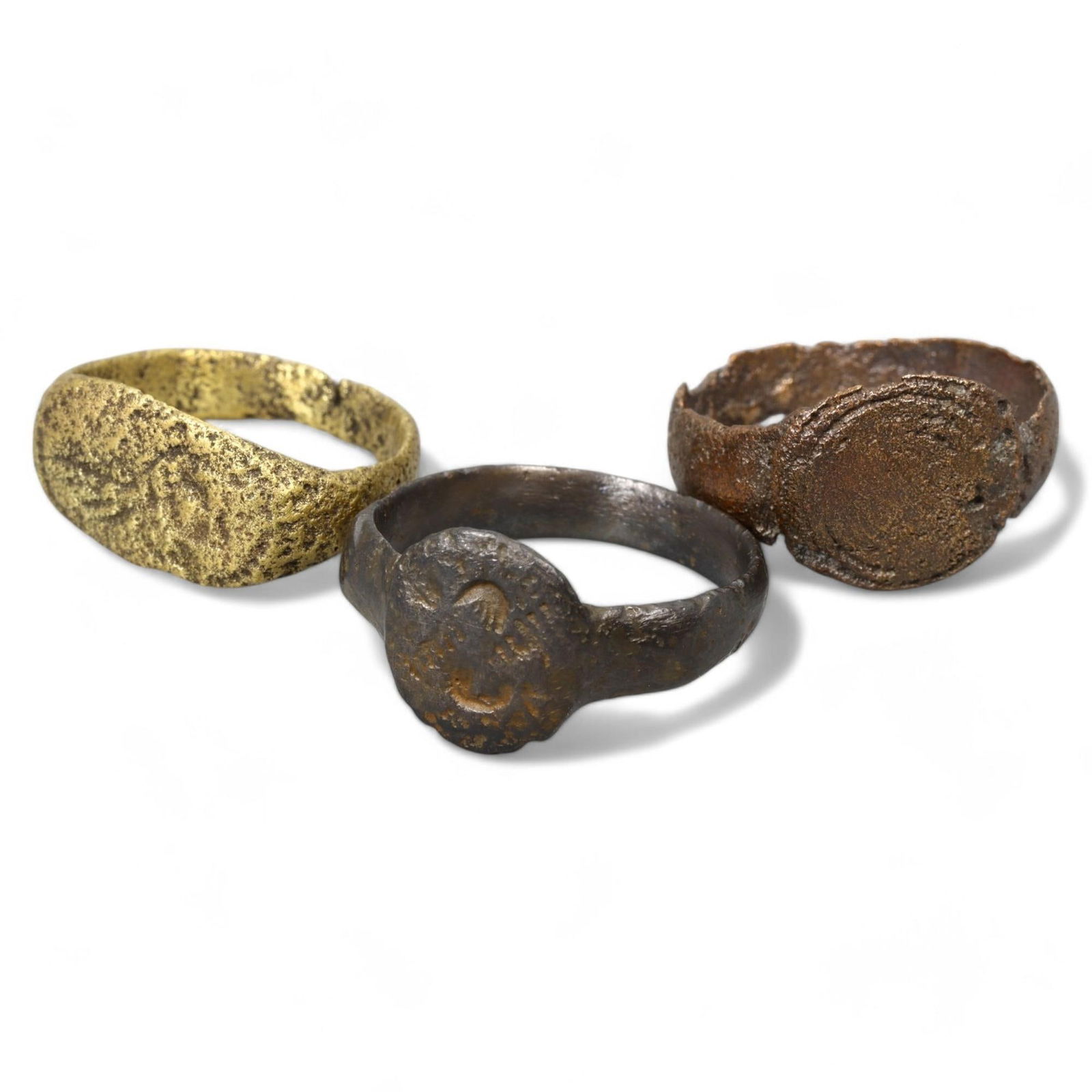 LOT OF 3: Late Medieval to Crusader Era Bronze Signet Rings, 12th-15th Century CE ( 6-9 US, 11g) (1 of 1)
