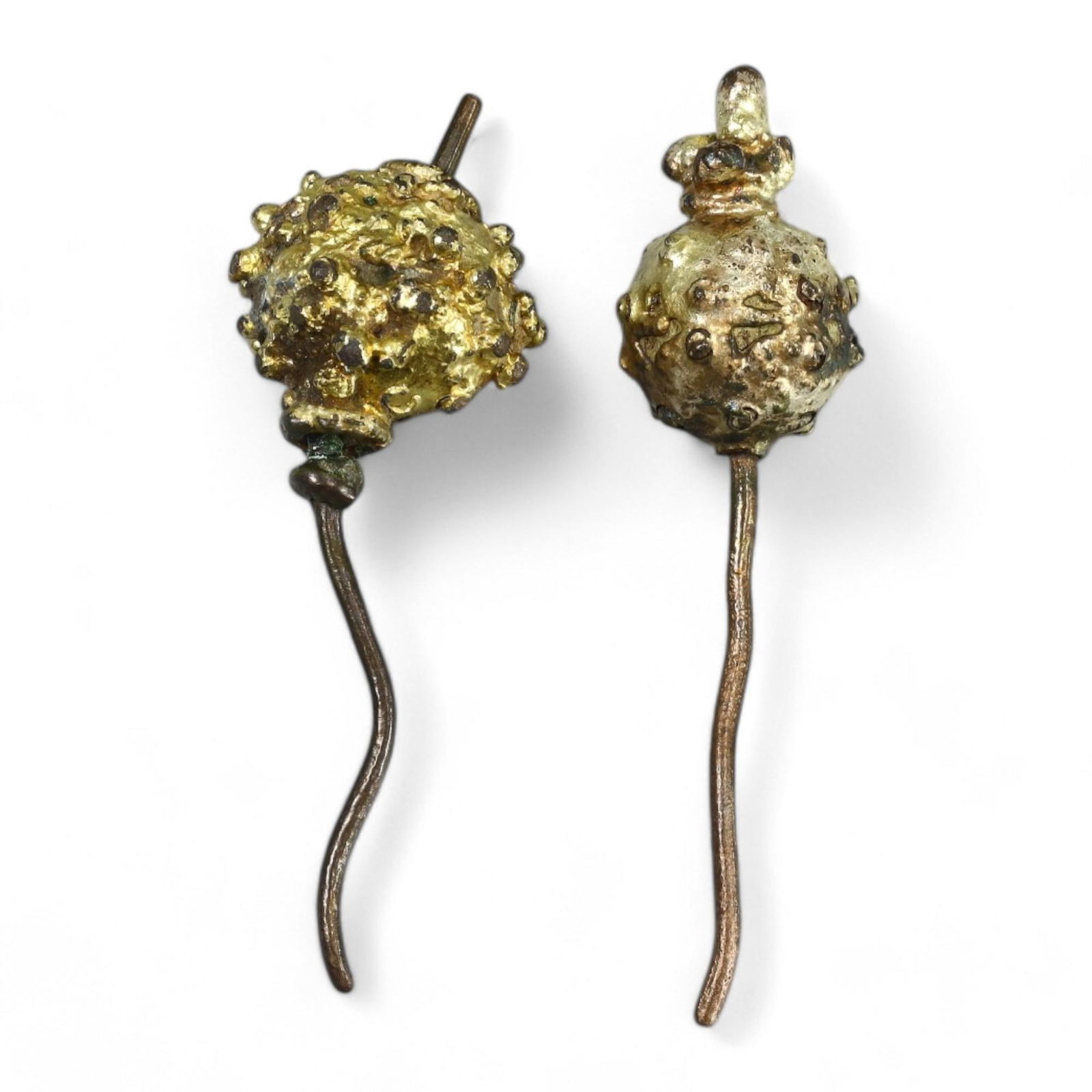 LATE MEDIEVAL: Pair of Gilded Silver Ball-Headed Dress Pins, 13th-15th Century CE (11g, 5cm each) (1 of 1)