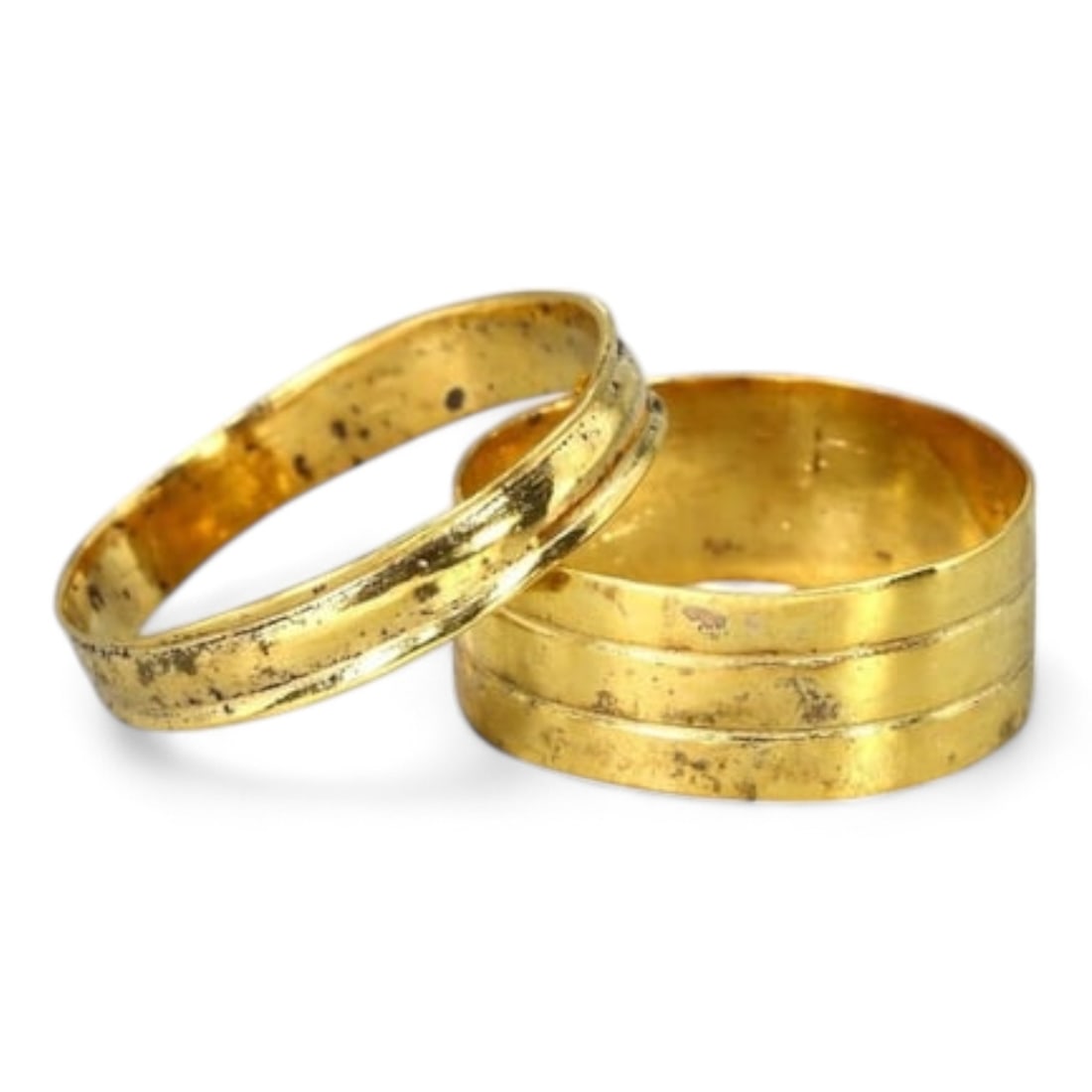 BYZANTINE ERA: Pair of Bronze Rings with 24K Gold Gilt, 6th-9th Century CE (4g, US Sizes 5 and 7) (1 of 1)