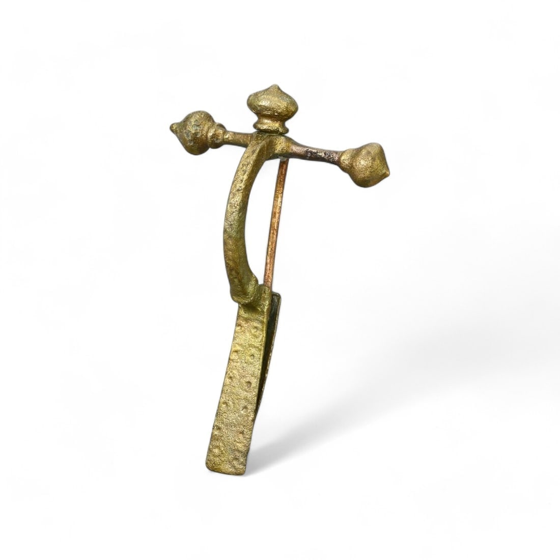 ROMAN EMPIRE: Bronze Cross-Bow Fibula with Gold Gilt, c. 1-200 CE (23g, 7x3cm) (1 of 2)