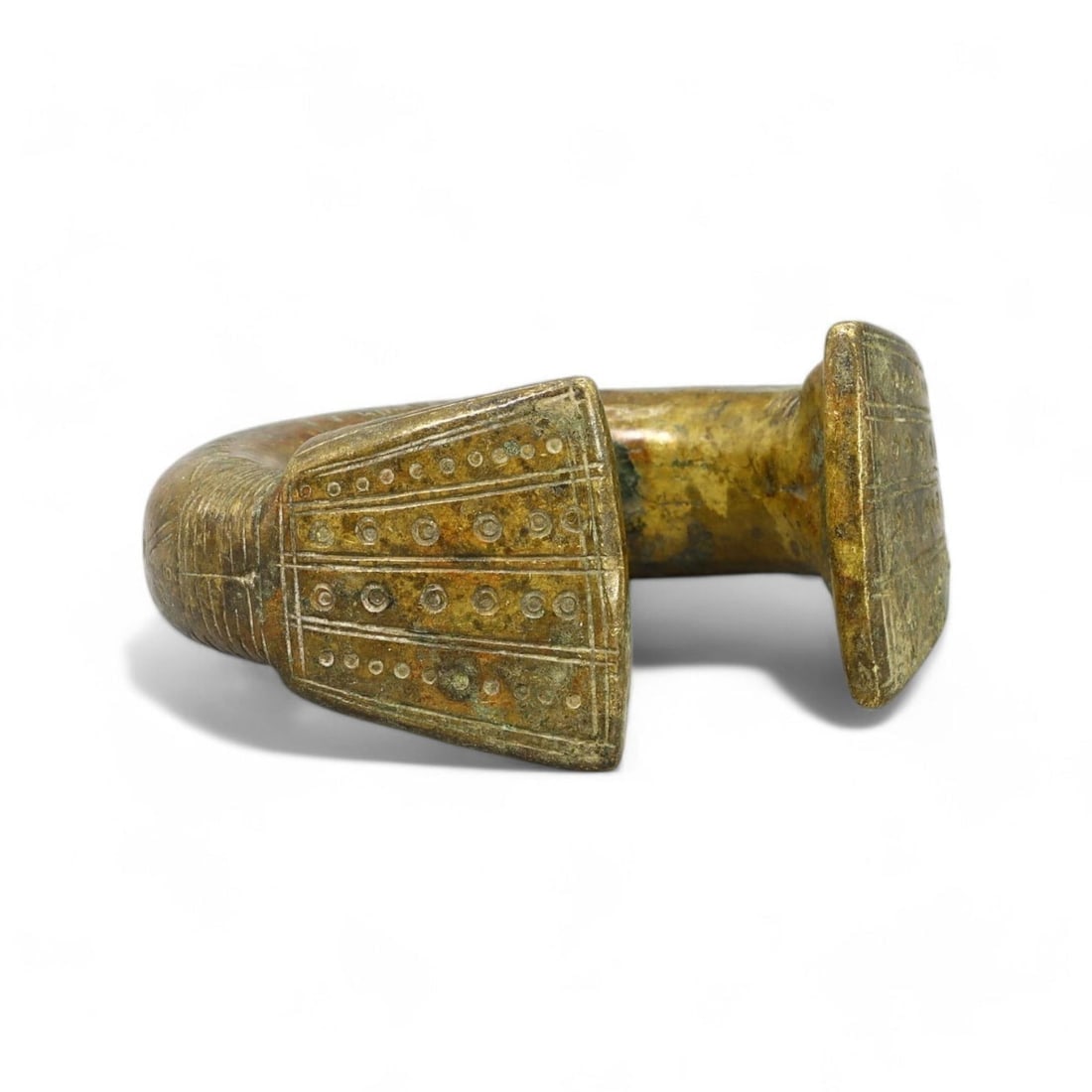 AFRICAN FAN-TERMINAL BRONZE BRACELET, WEST AFRICA, 19TH-20TH CENTURY (266g, 1.5x5cm) (1 of 4)